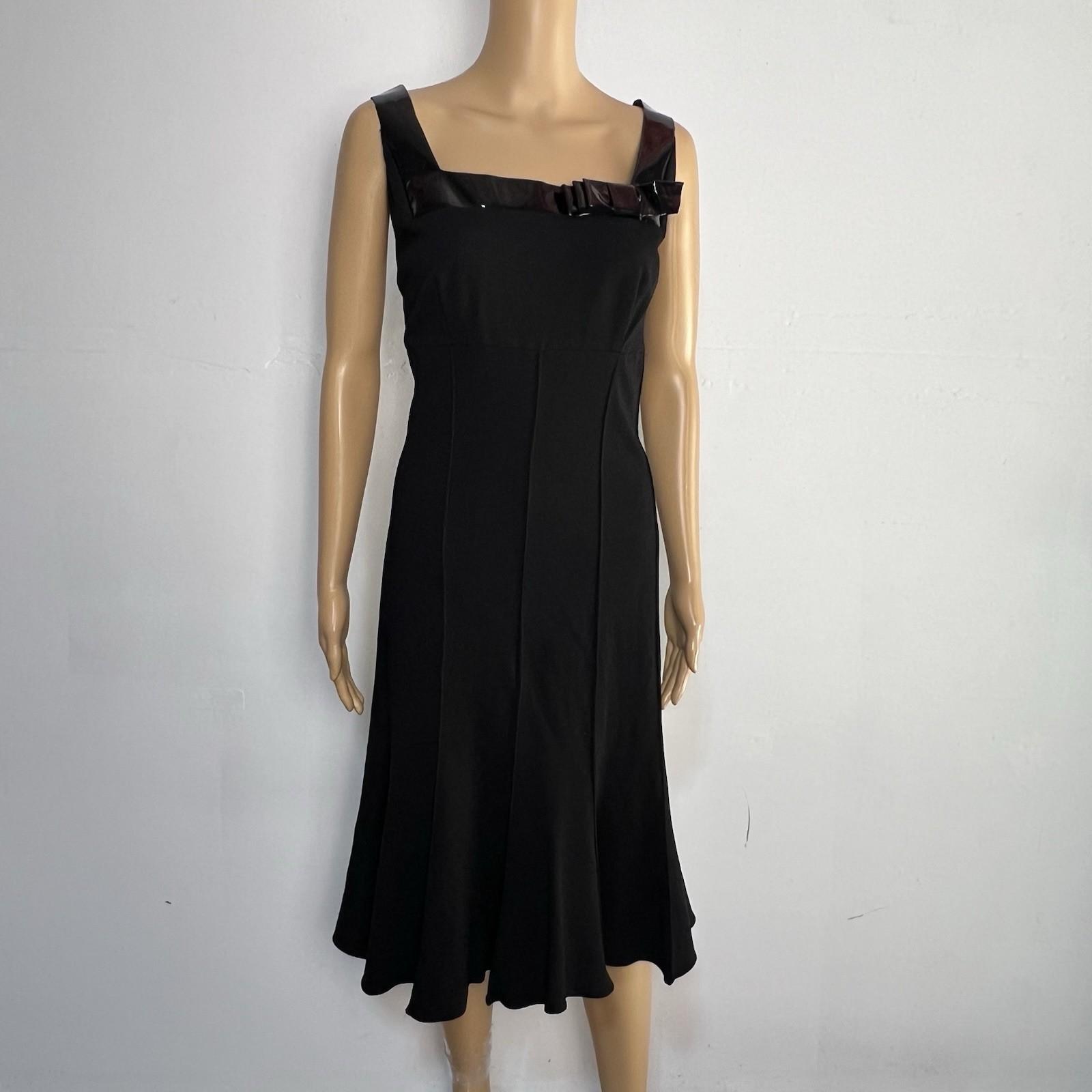 Alberto Makali Viscose Stretch Flare Sleeveless Dress Size 10 Leather Trim