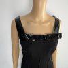 Alberto Makali Viscose Stretch Flare Sleeveless Dress Size 10 Leather Trim