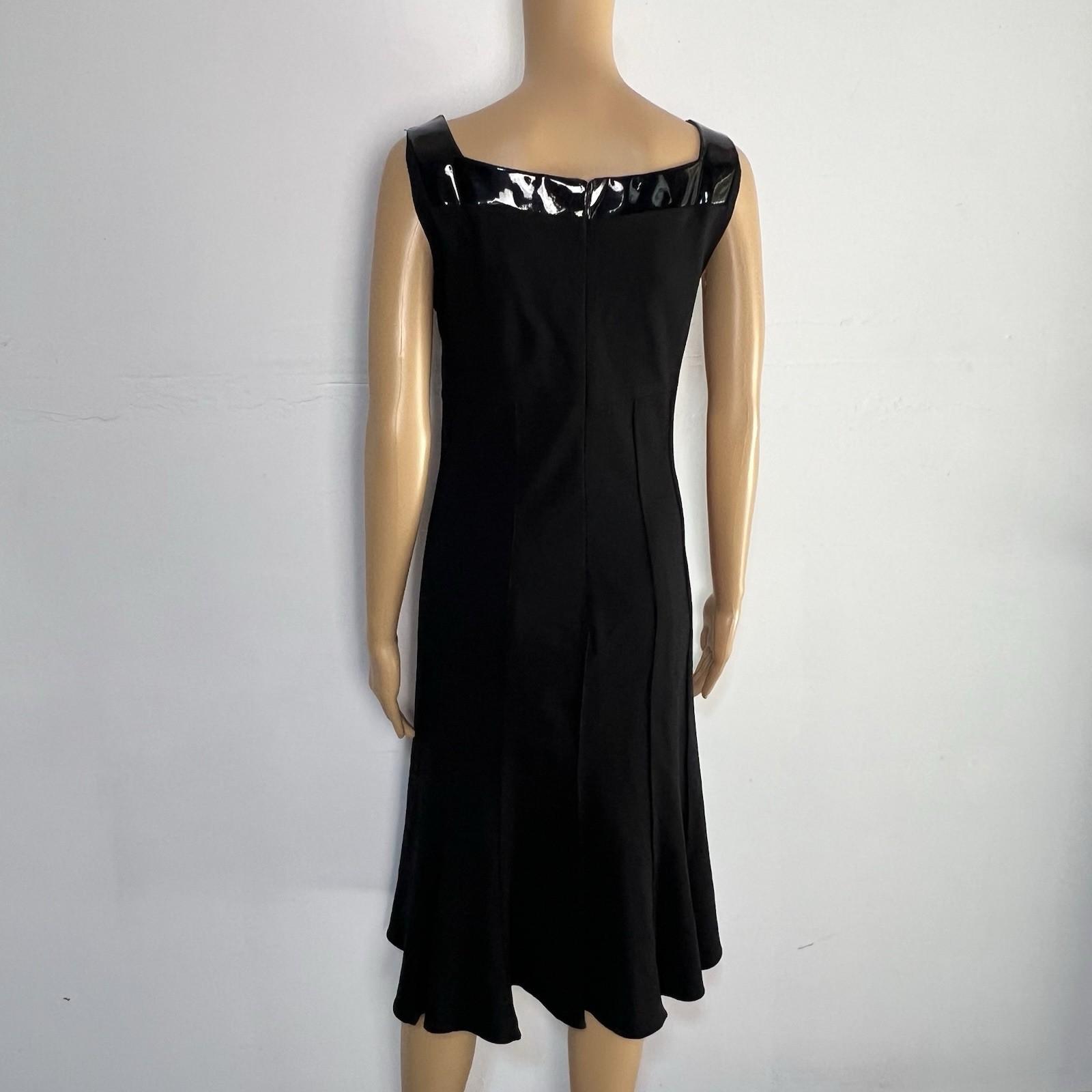 Alberto Makali Viscose Stretch Flare Sleeveless Dress Size 10 Leather Trim