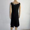 Alberto Makali Viscose Stretch Flare Sleeveless Dress Size 10 Leather Trim