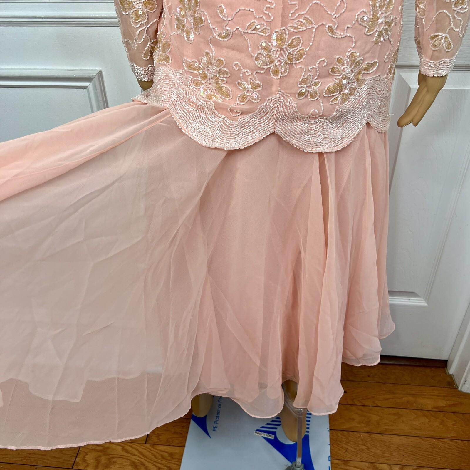 Jack Bryan 1970 Vtg Party Dress Size 12 Peach Beaded Flapper Drop waist Gown