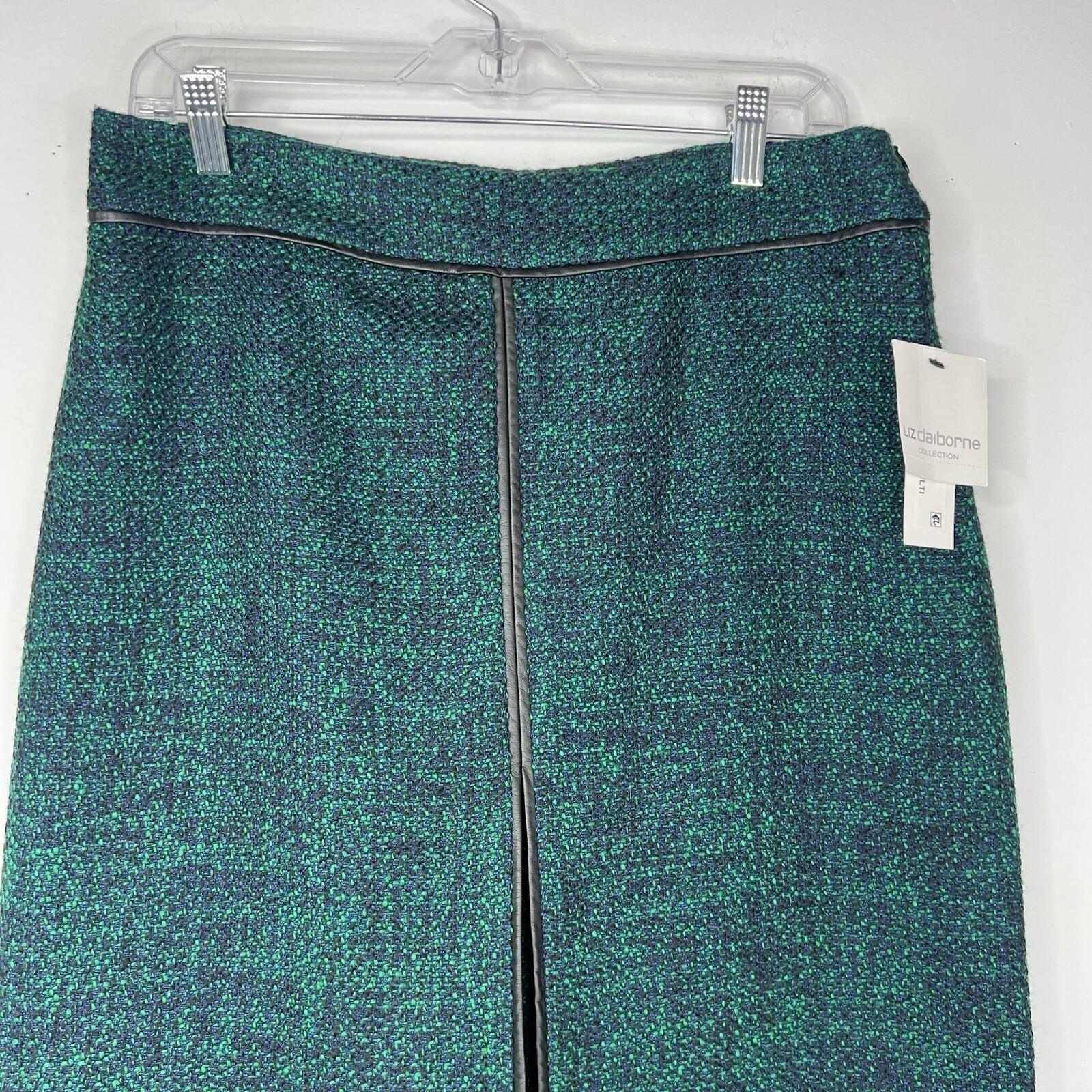 10-6291.jpg Liz Claiborne Tweed Pencil Skirt Size 8 Verdant Green Blue Front Slit Career New