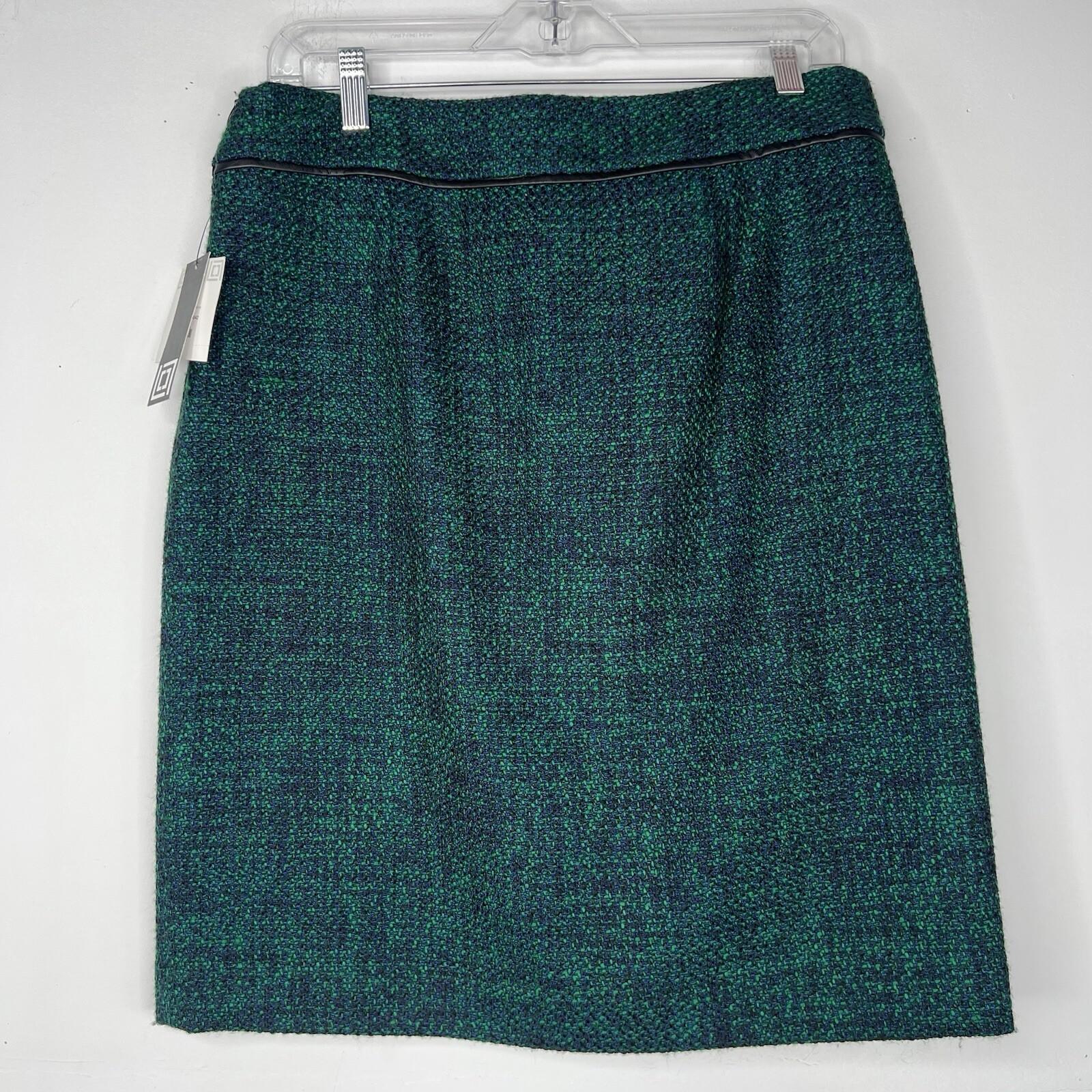 10-6292.jpg Liz Claiborne Tweed Pencil Skirt Size 8 Verdant Green Blue Front Slit Career New