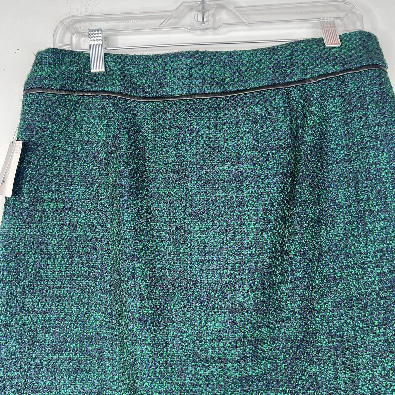 10-6293.jpg Liz Claiborne Tweed Pencil Skirt Size 8 Verdant Green Blue Front Slit Career New