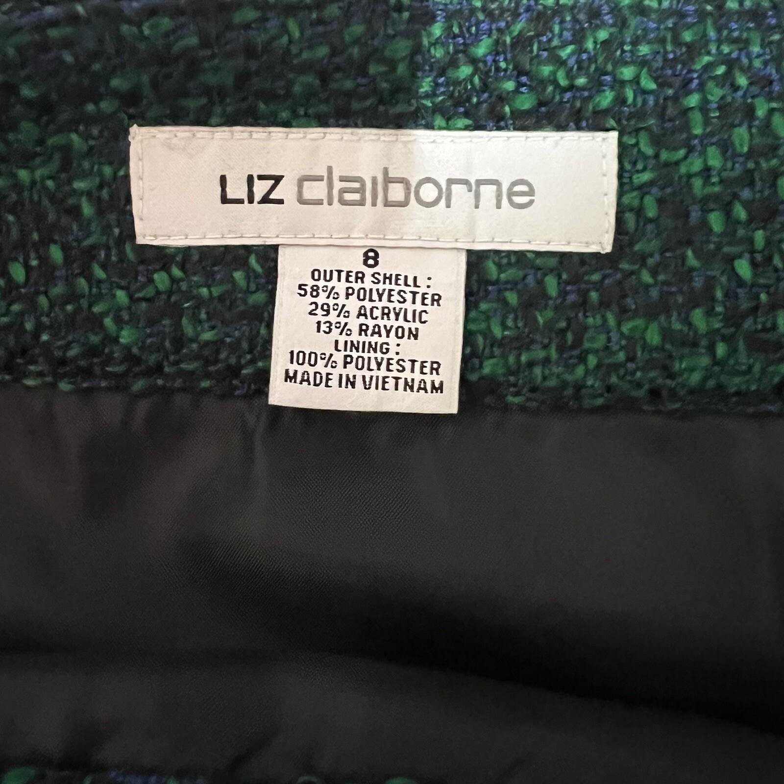 10-6294.jpg Liz Claiborne Tweed Pencil Skirt Size 8 Verdant Green Blue Front Slit Career New