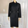 Tahari ASL Polyester Viscose Spandex Skirt Suit Size 10 Black Pleated Ruffle 2PC