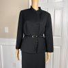 Tahari ASL Polyester Viscose Spandex Skirt Suit Size 10 Black Pleated Ruffle 2PC