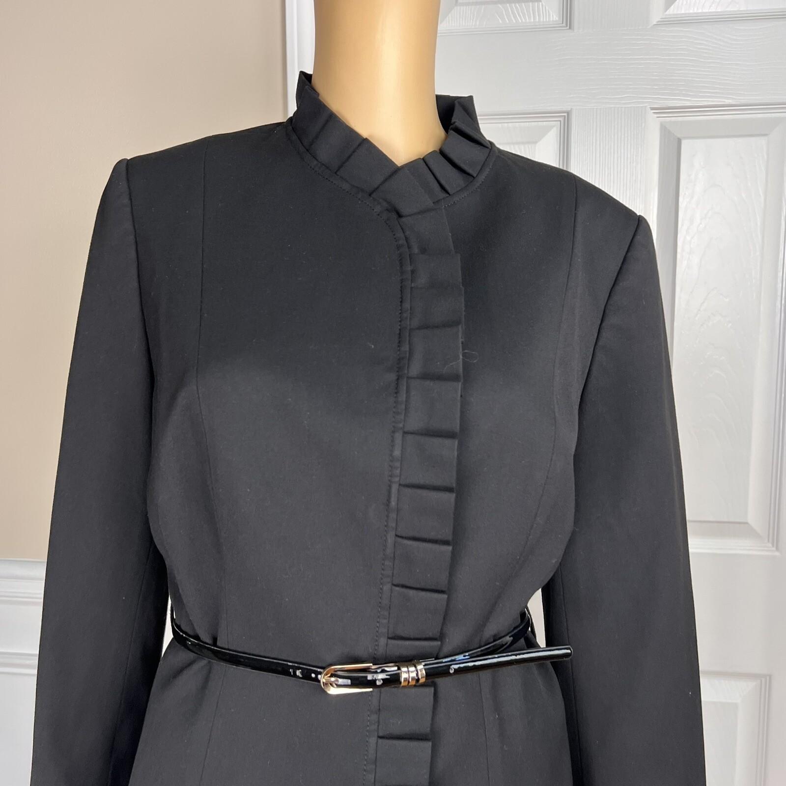 Tahari ASL Polyester Viscose Spandex Skirt Suit Size 10 Black Pleated Ruffle 2PC