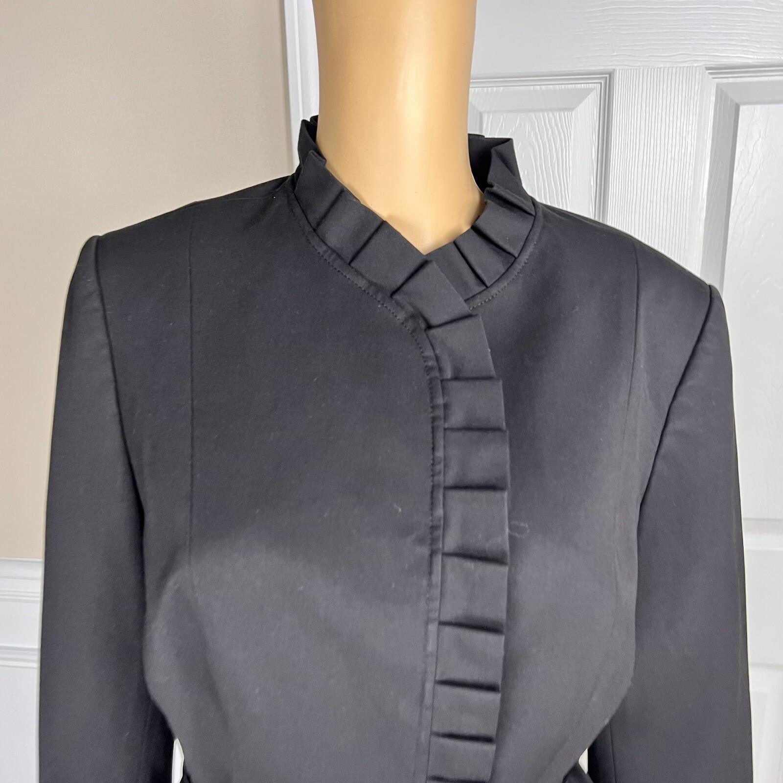 Tahari ASL Polyester Viscose Spandex Skirt Suit Size 10 Black Pleated Ruffle 2PC