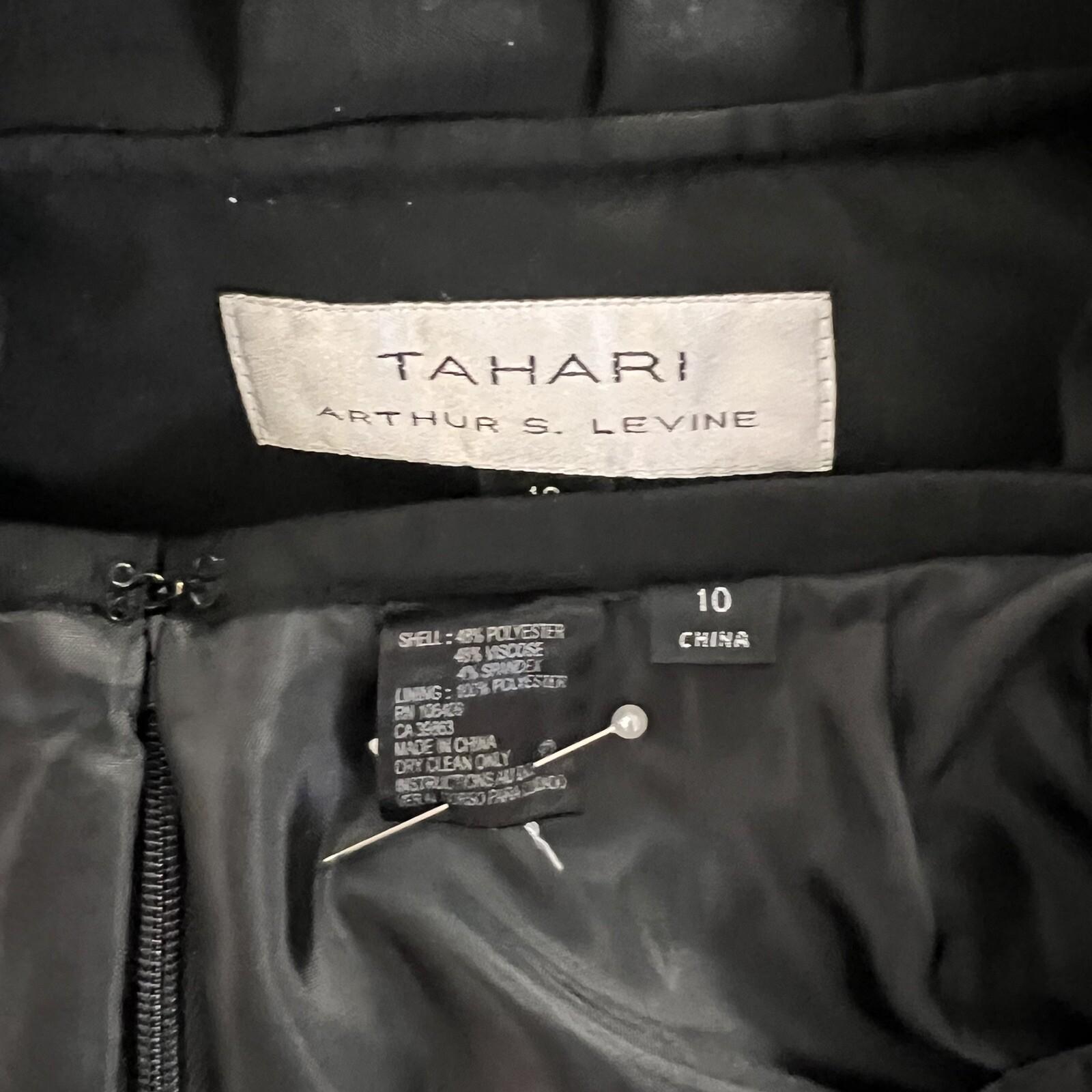 Tahari ASL Polyester Viscose Spandex Skirt Suit Size 10 Black Pleated Ruffle 2PC