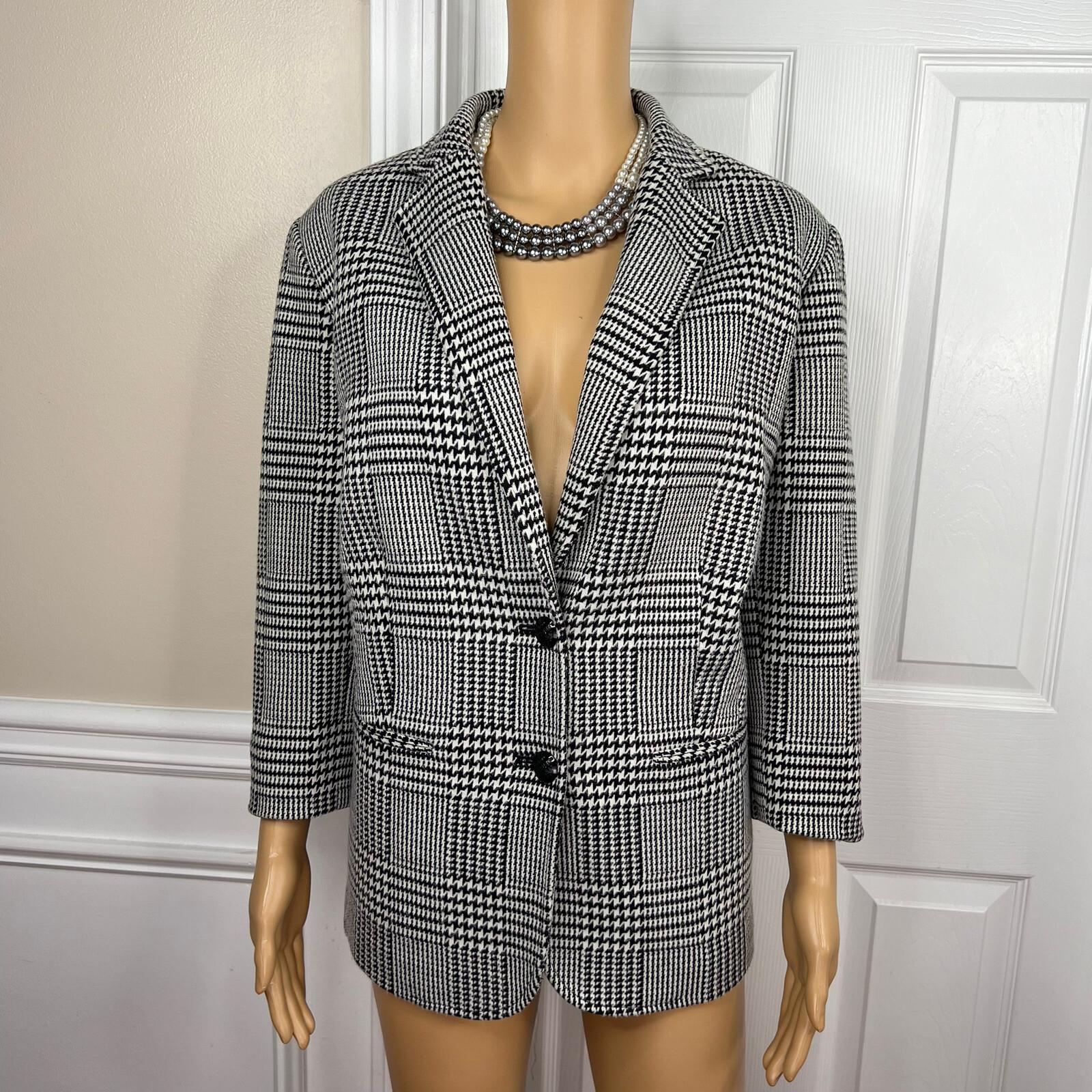 LAUREN RALPH LAUREN Women Blazer Jacket Size 14W Black White Knit Lined