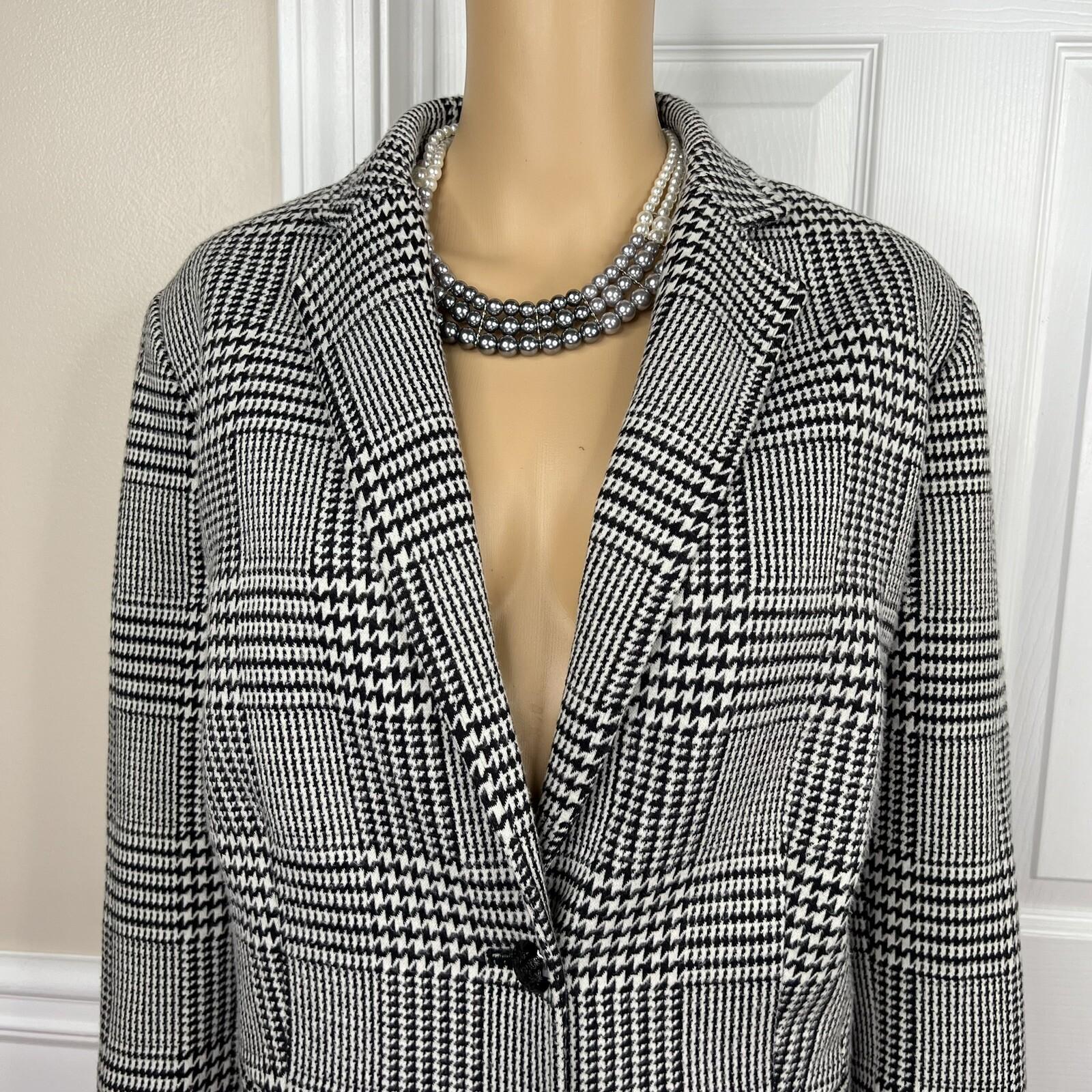 LAUREN RALPH LAUREN Women Blazer Jacket Size 14W Black White Knit Lined