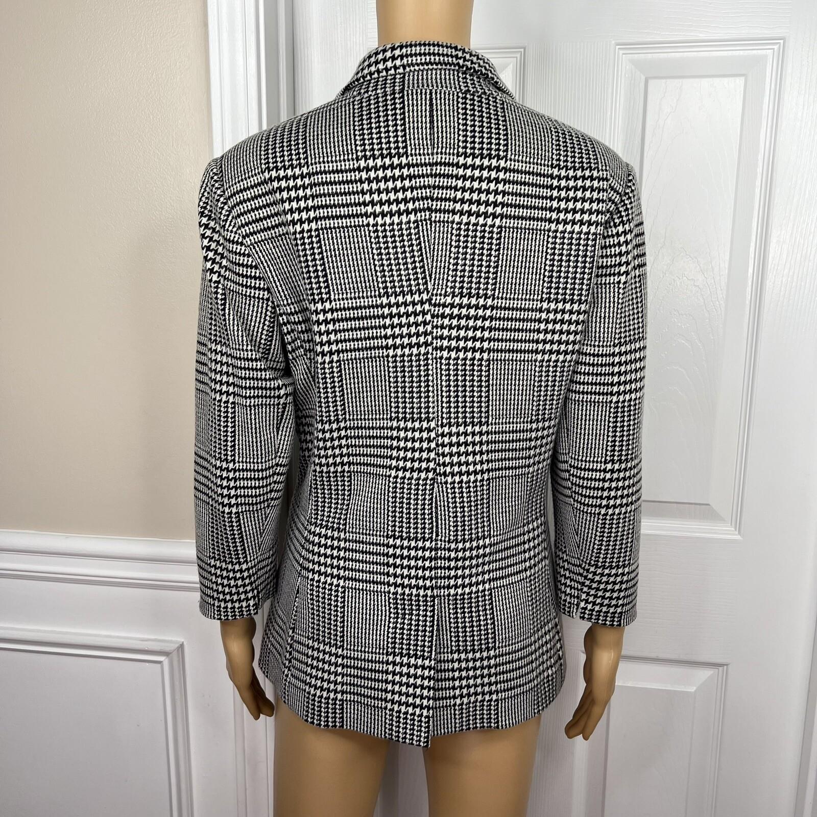LAUREN RALPH LAUREN Women Blazer Jacket Size 14W Black White Knit Lined