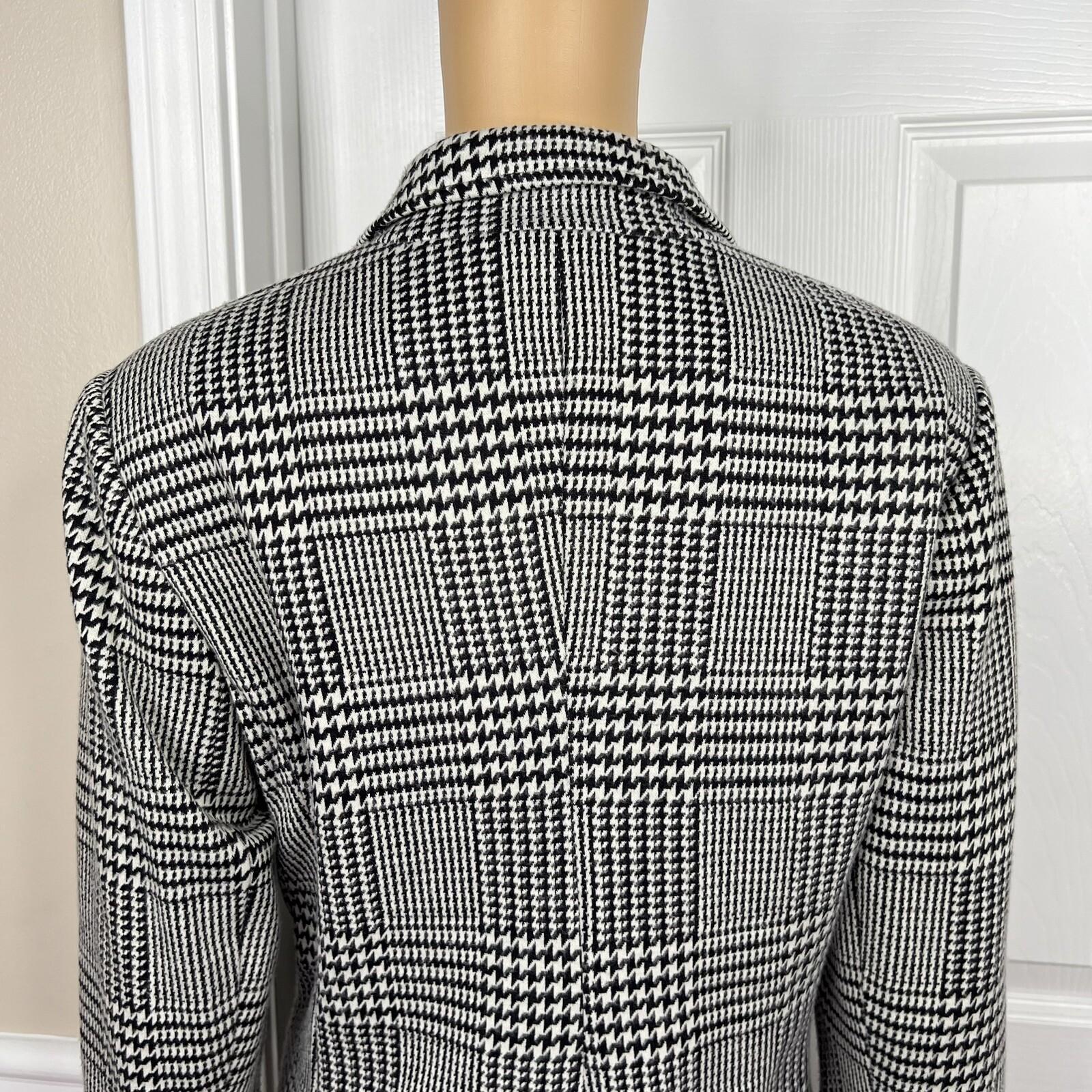 LAUREN RALPH LAUREN Women Blazer Jacket Size 14W Black White Knit Lined