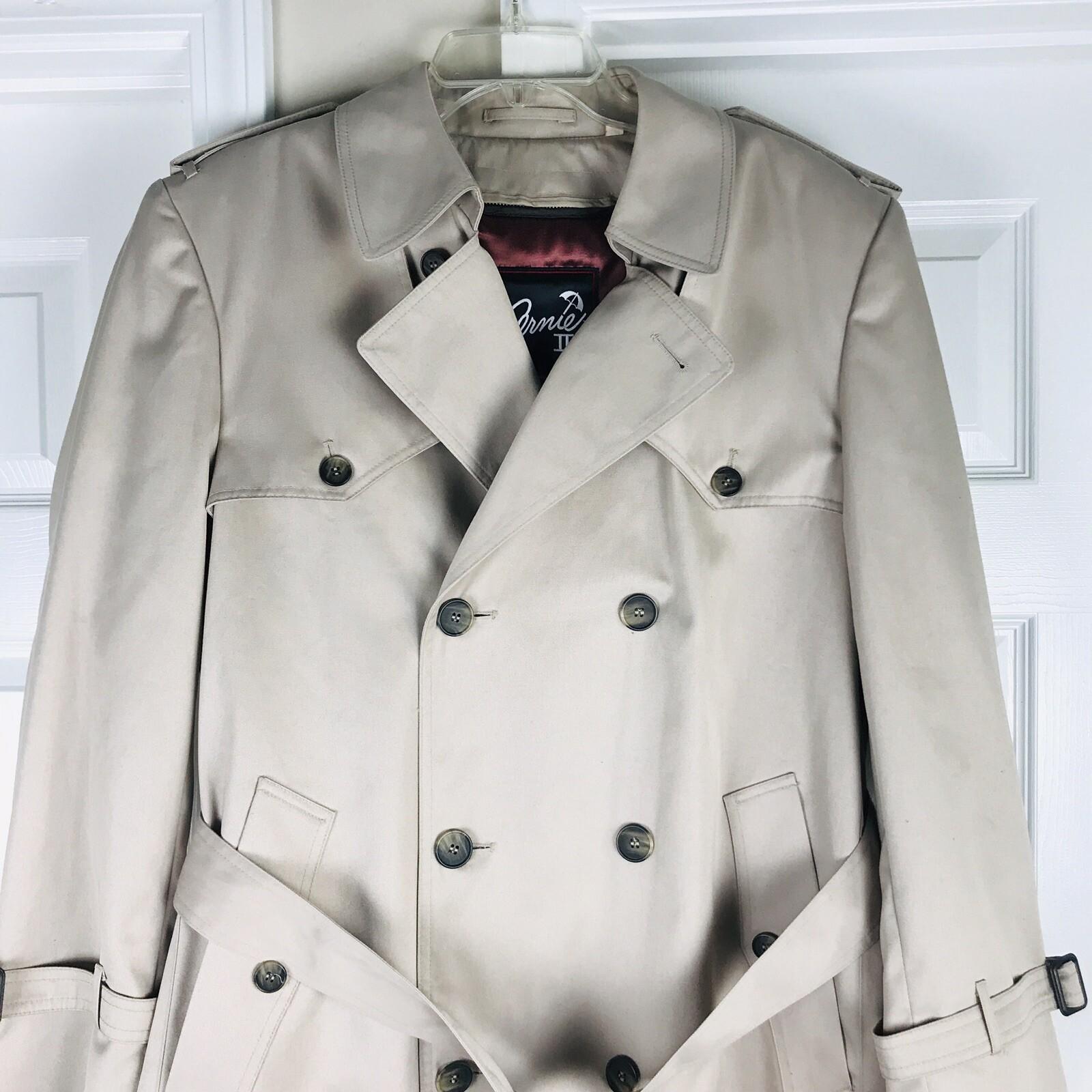 10-6313.jpg CERNIE II VTG Trench Coat Size 42 Beige Double Breasted Belted Removable Liner