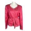 10-6323.jpg Nipon Boutique Women Silk Cotton Blazer Size 12 Pink Ruffle Belted Lined 1PC