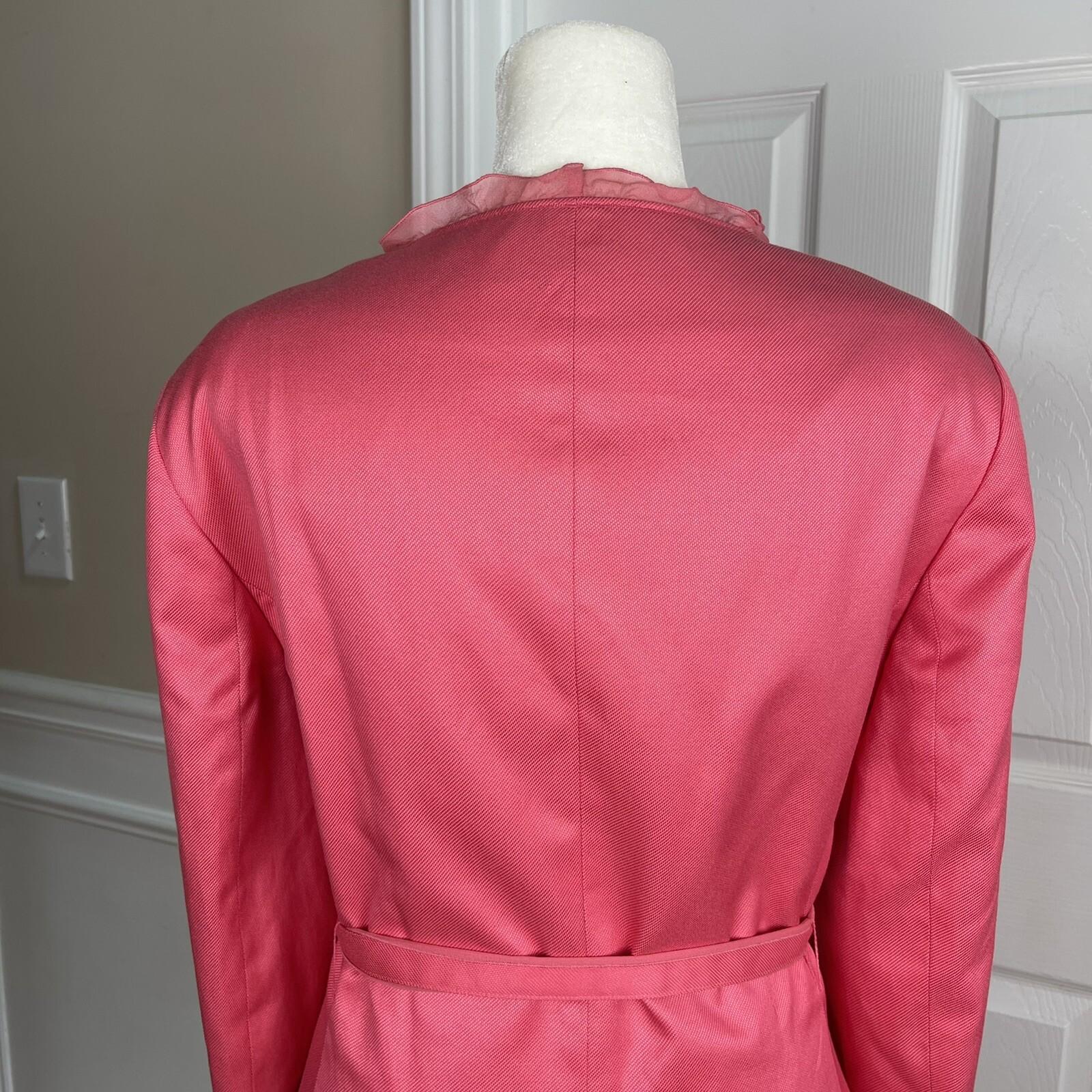 10-6326.jpg Nipon Boutique Women Silk Cotton Blazer Size 12 Pink Ruffle Belted Lined 1PC