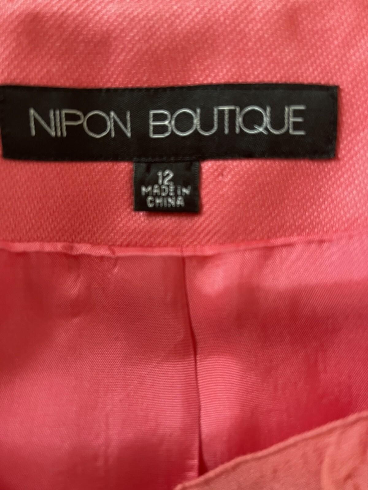 10-6327.jpg Nipon Boutique Women Silk Cotton Blazer Size 12 Pink Ruffle Belted Lined 1PC