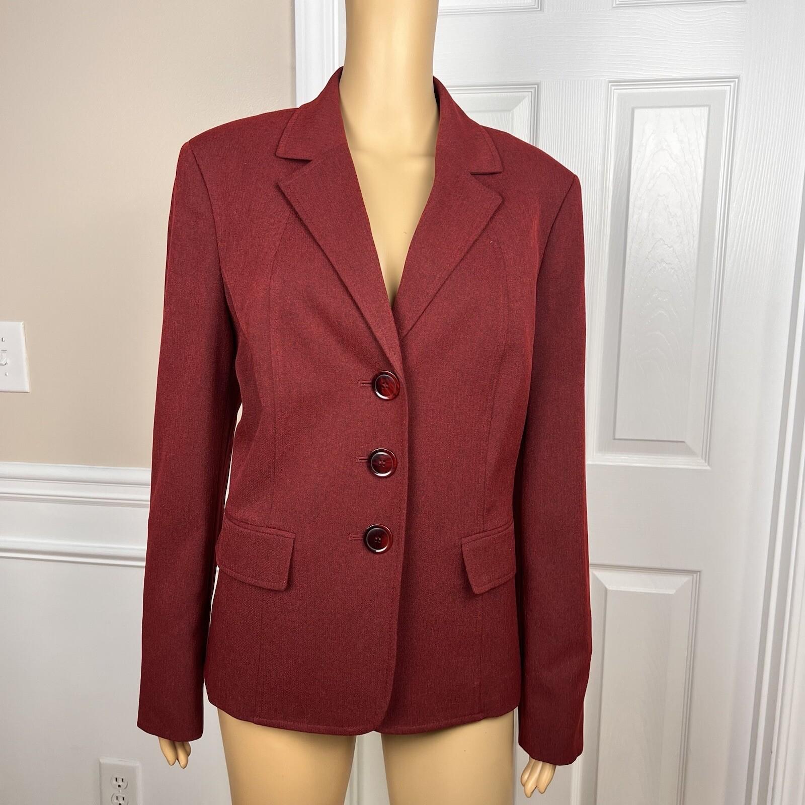 LE SUIT Women Polyester Blazer Size 12 Burgundy Lined Notch Collar Lined 1PC