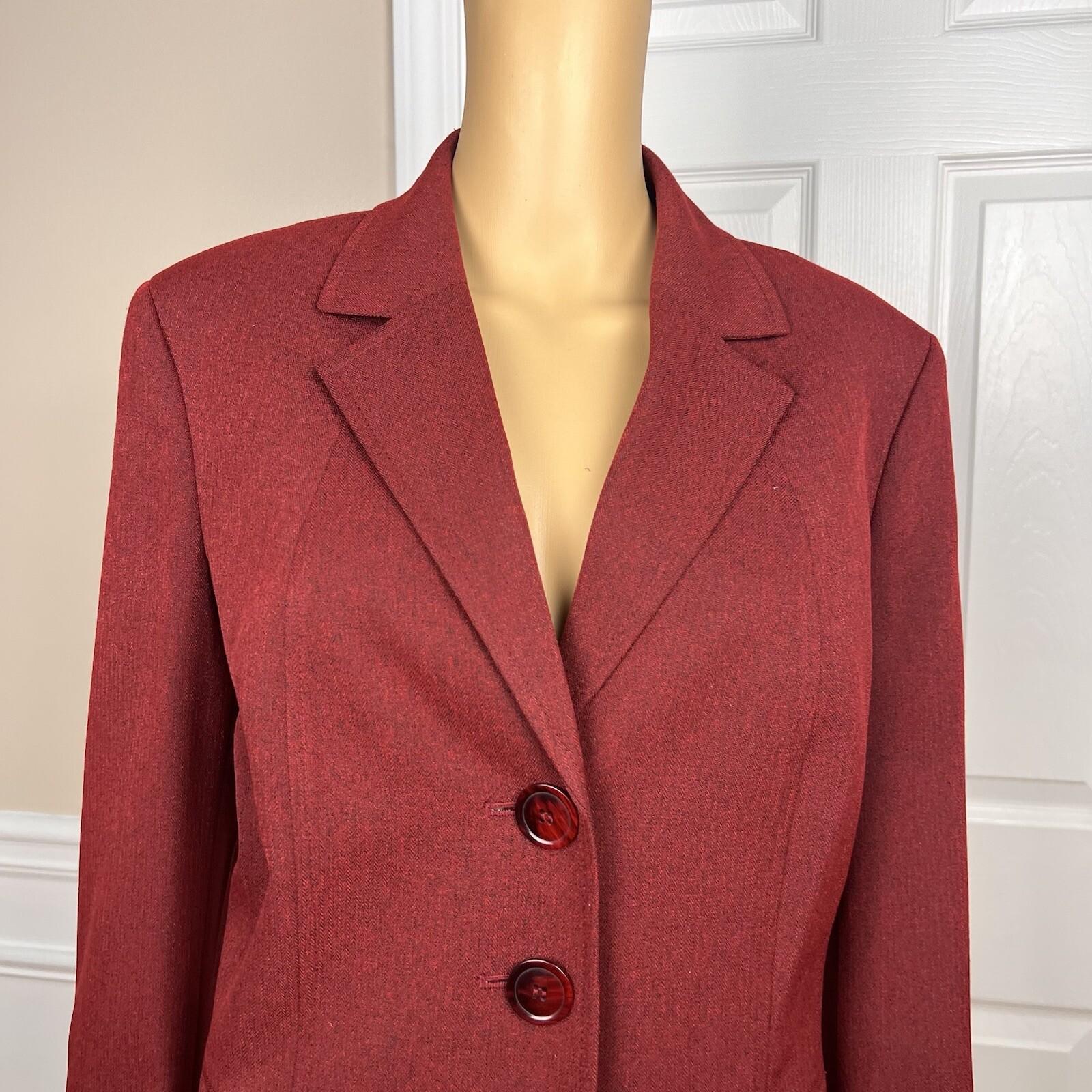 LE SUIT Women Polyester Blazer Size 12 Burgundy Lined Notch Collar Lined 1PC
