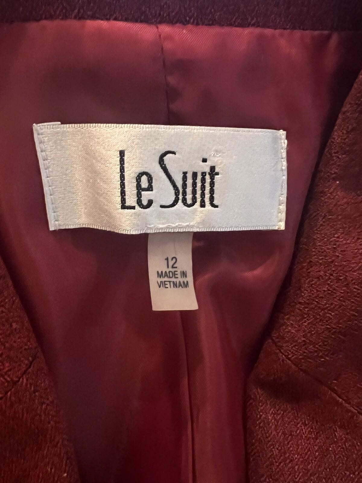 LE SUIT Women Polyester Blazer Size 12 Burgundy Lined Notch Collar Lined 1PC