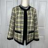 10-6344.jpg KASPER Polyester Elastane Blazer Size 8 Yellow Black Lined Open Front Pockets