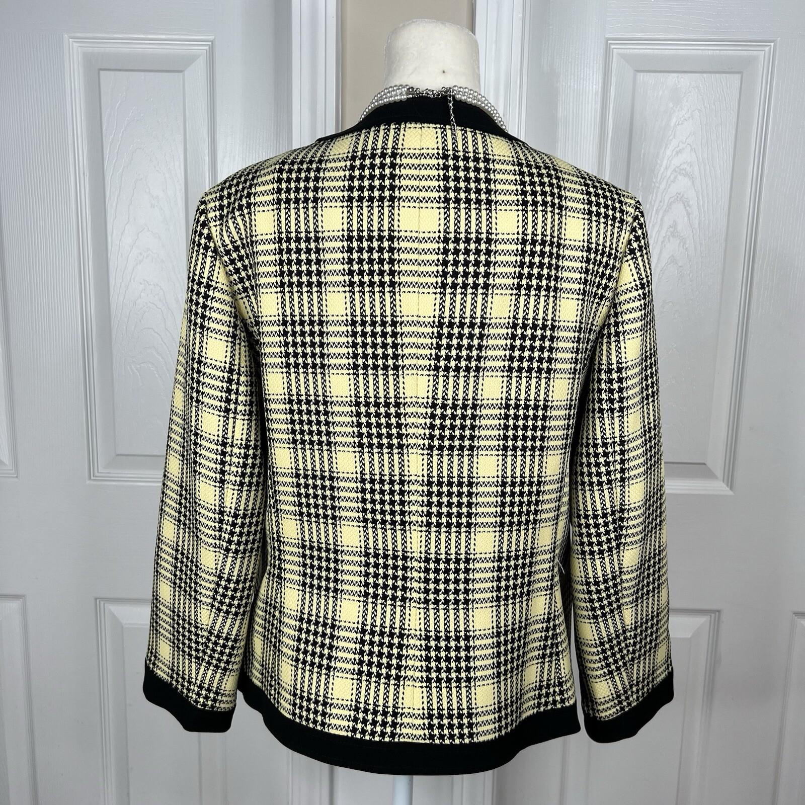 10-6347.jpg KASPER Polyester Elastane Blazer Size 8 Yellow Black Lined Open Front Pockets