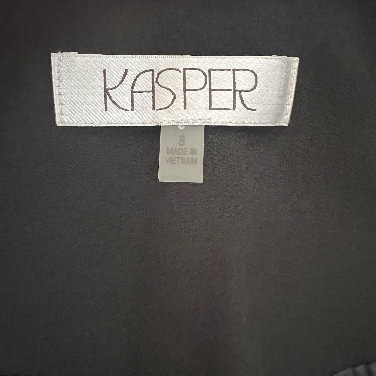 10-6349.jpg KASPER Polyester Elastane Blazer Size 8 Yellow Black Lined Open Front Pockets