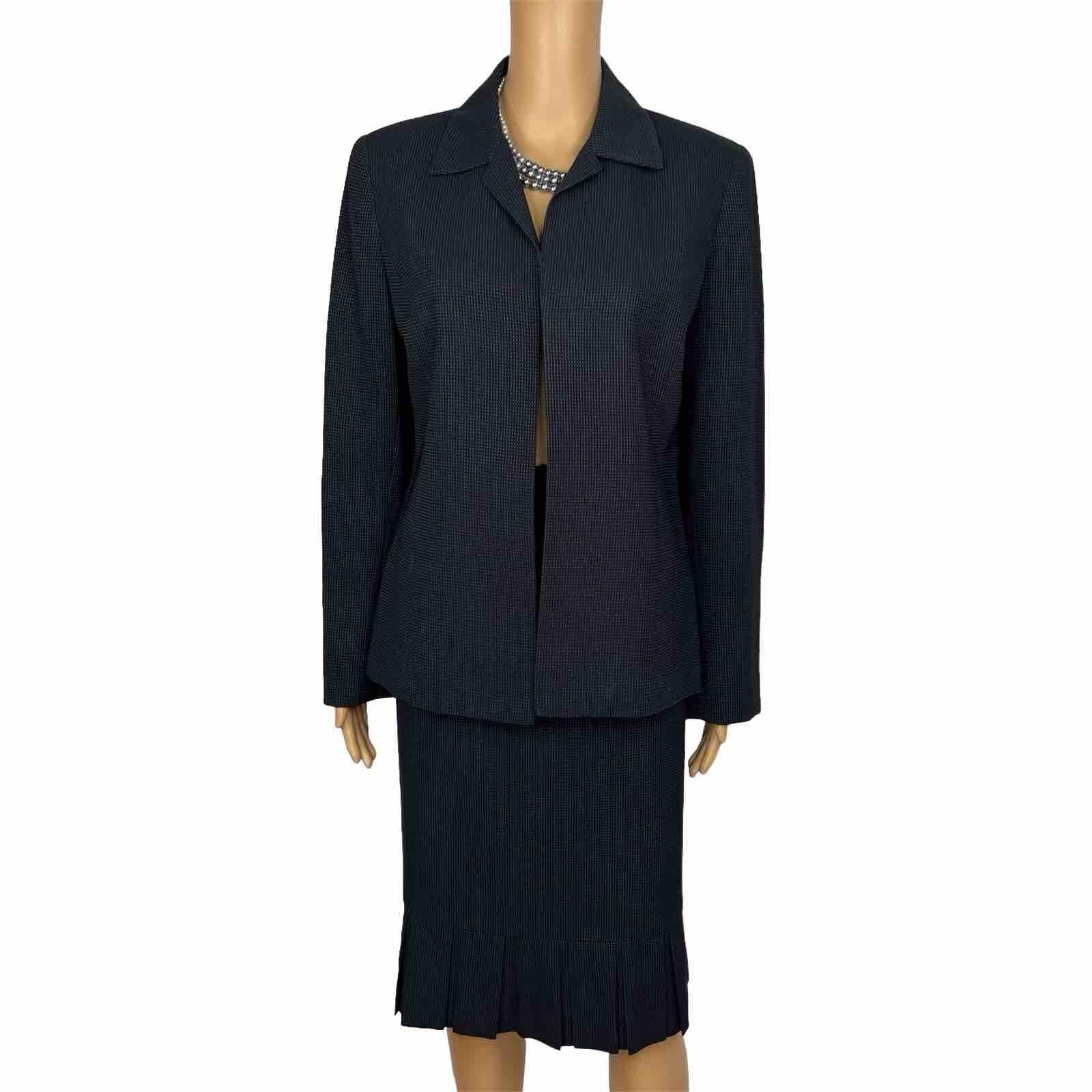 Kasper Classics Polyester Skirt Suit 10 Black Flecked Open Front Pleated 2PC