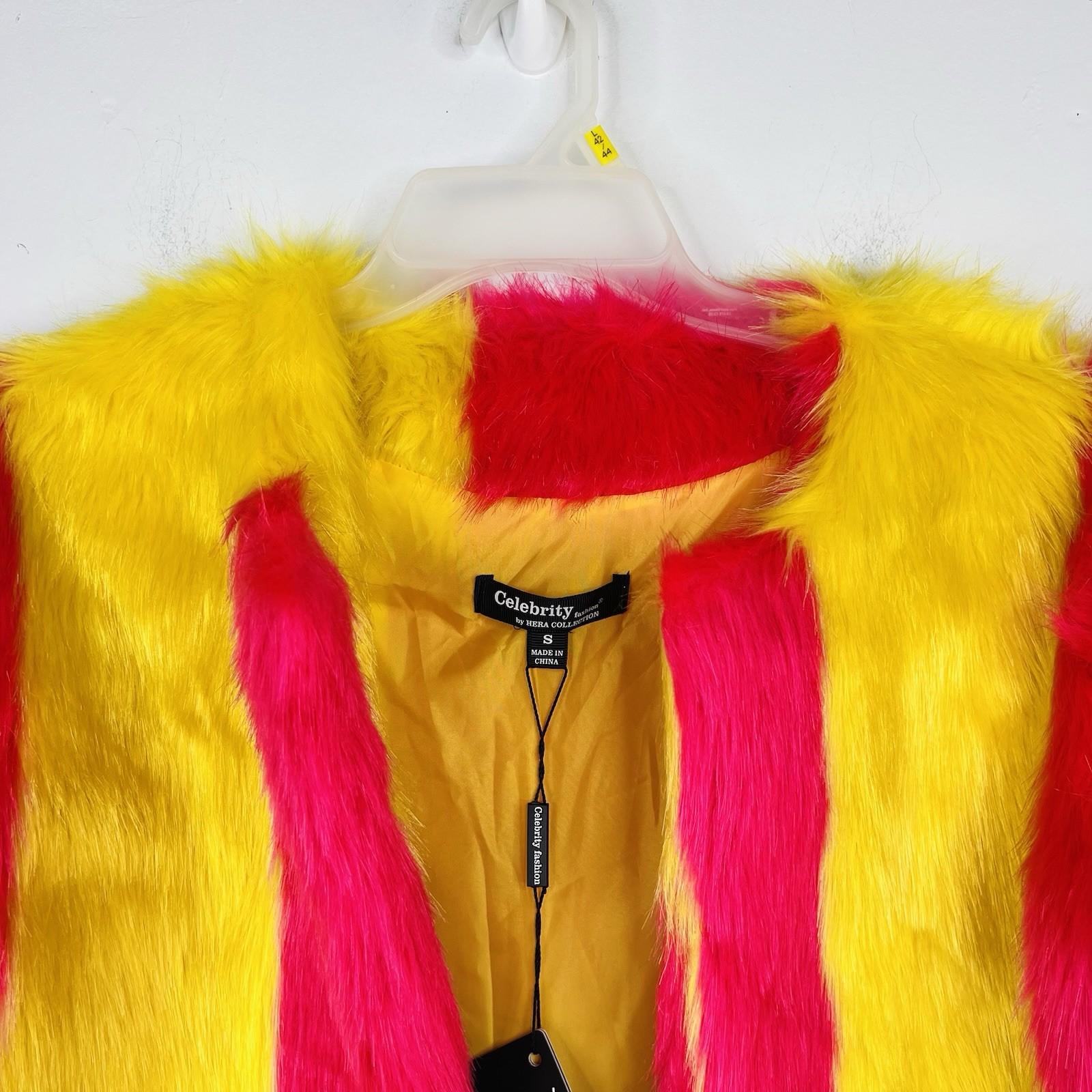 Celebrity Fashion By Hera Collection Faux Fur Jacket Size S Pink Yellow Cropped