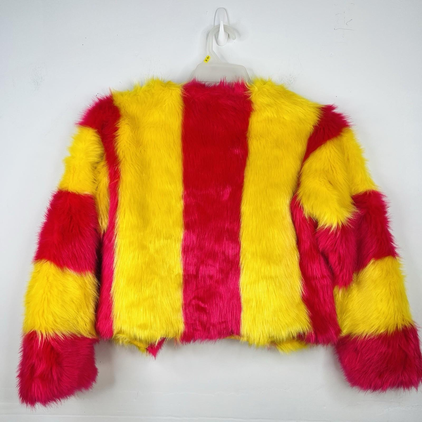 Celebrity Fashion By Hera Collection Faux Fur Jacket Size S Pink Yellow Cropped