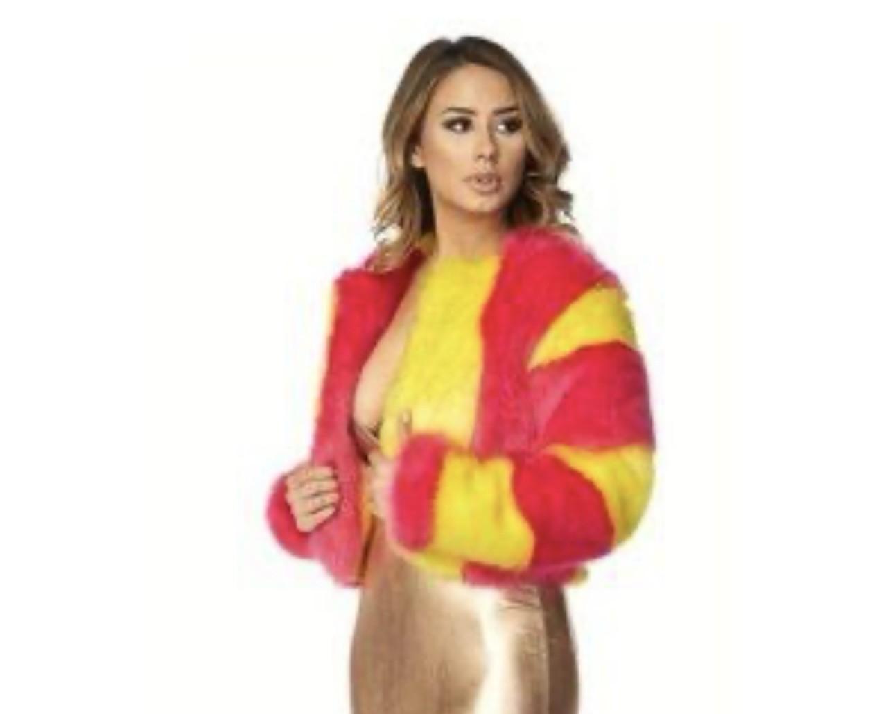 Celebrity Fashion By Hera Collection Faux Fur Jacket Size S Pink Yellow Cropped