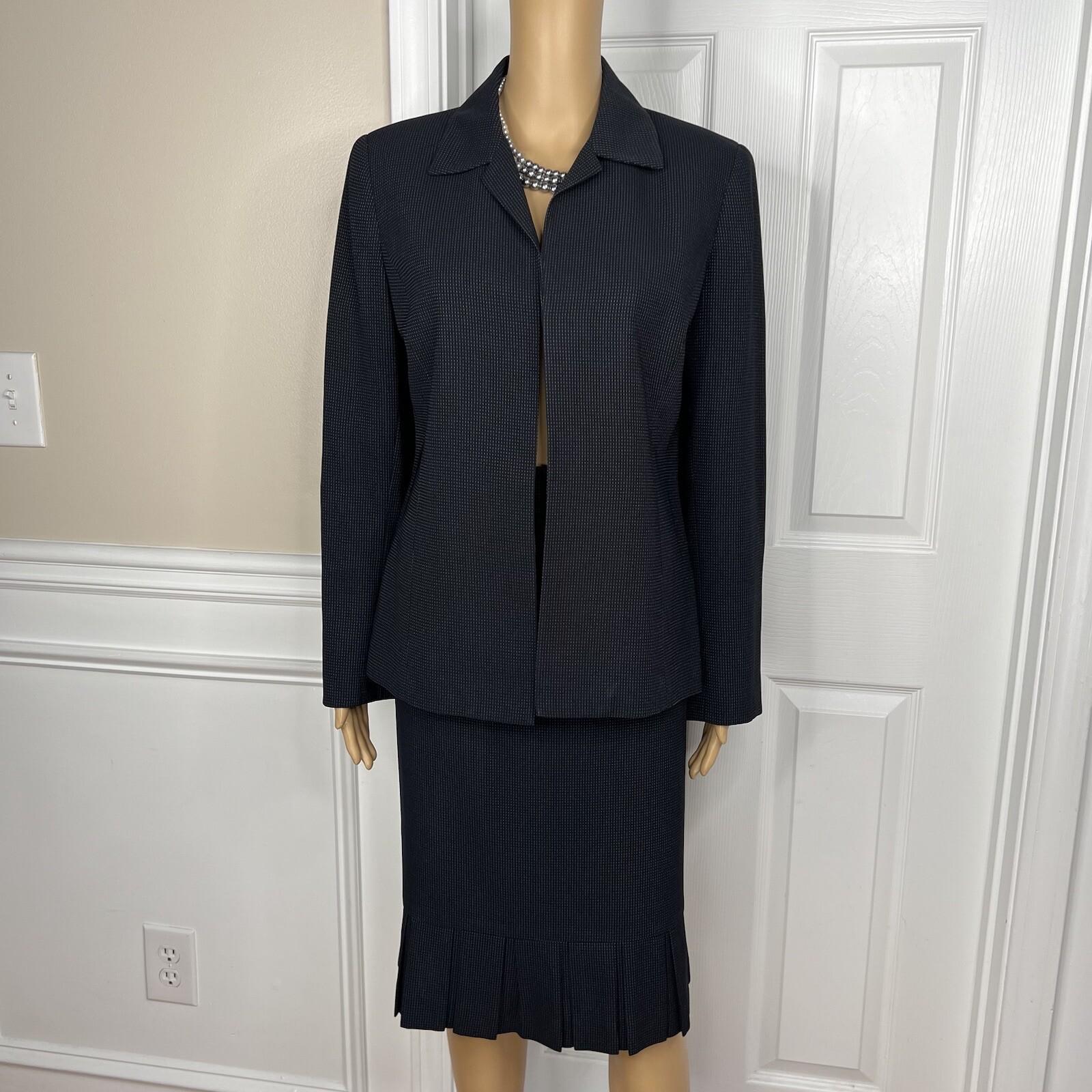 Kasper Classics Polyester Skirt Suit 10 Black Flecked Open Front Pleated 2PC