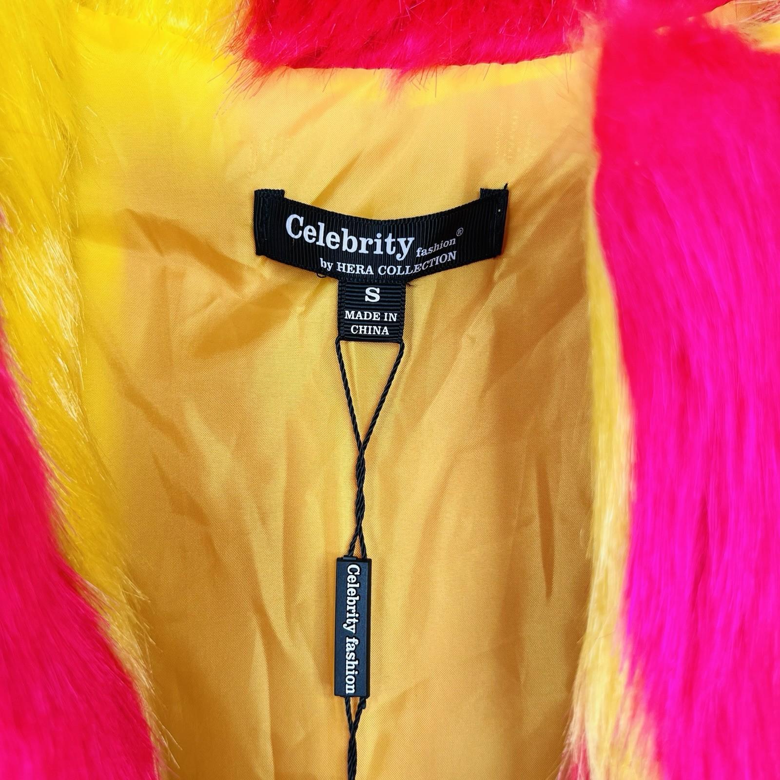 Celebrity Fashion By Hera Collection Faux Fur Jacket Size S Pink Yellow Cropped