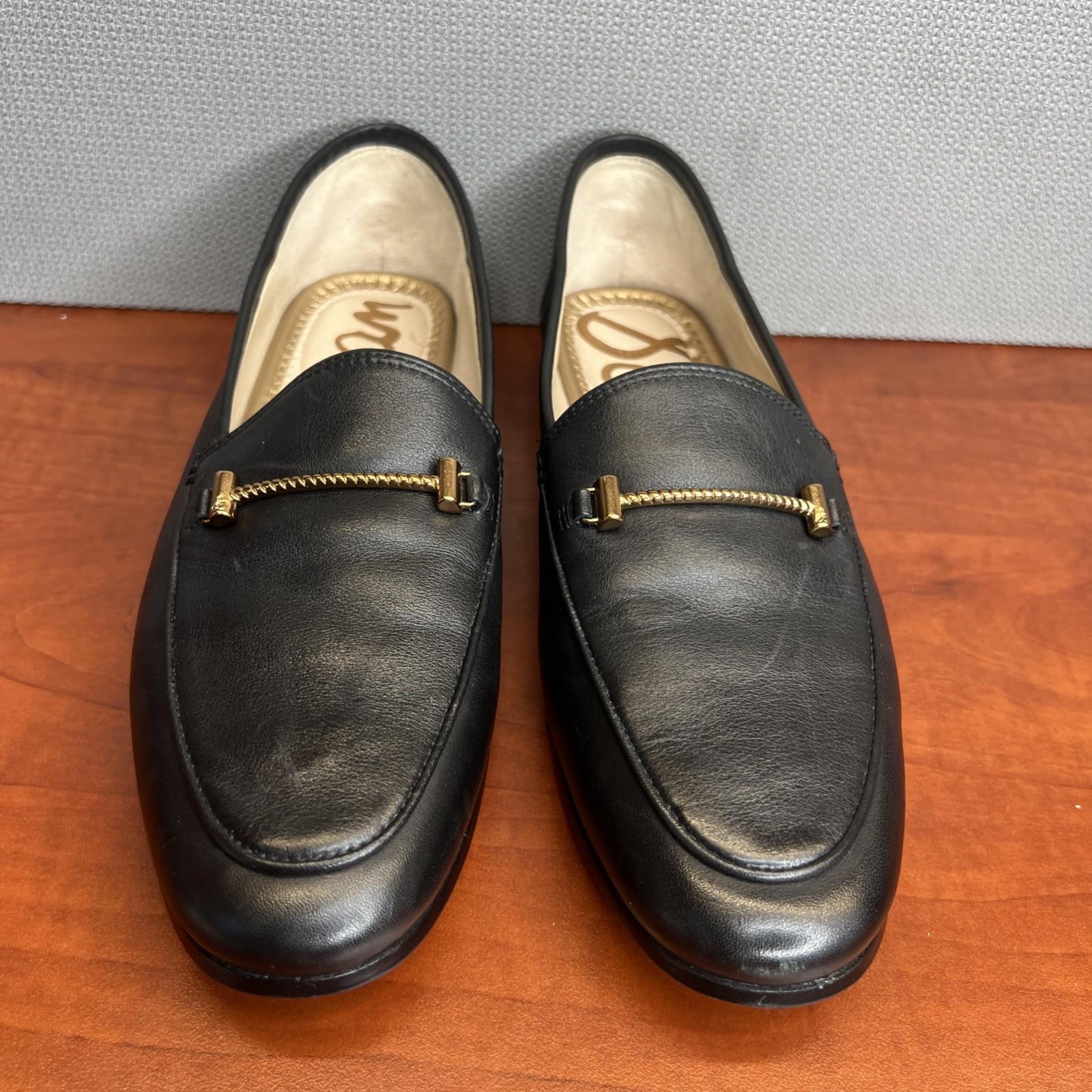 Sam Edelman Loraine Soft Leather Loafers Size 8M Black Goldware Timeless Sleek