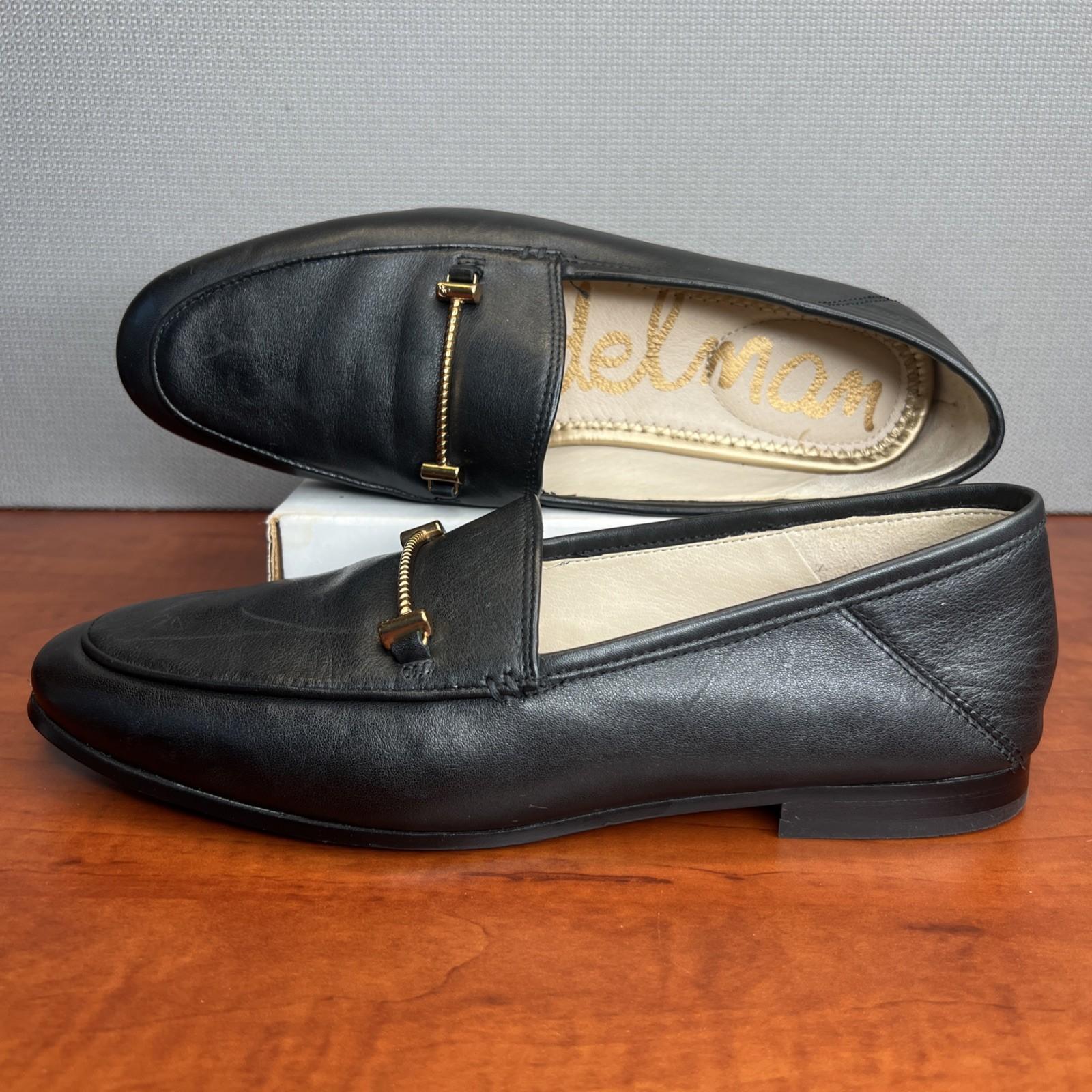 Sam Edelman Loraine Soft Leather Loafers Size 8M Black Goldware Timeless Sleek