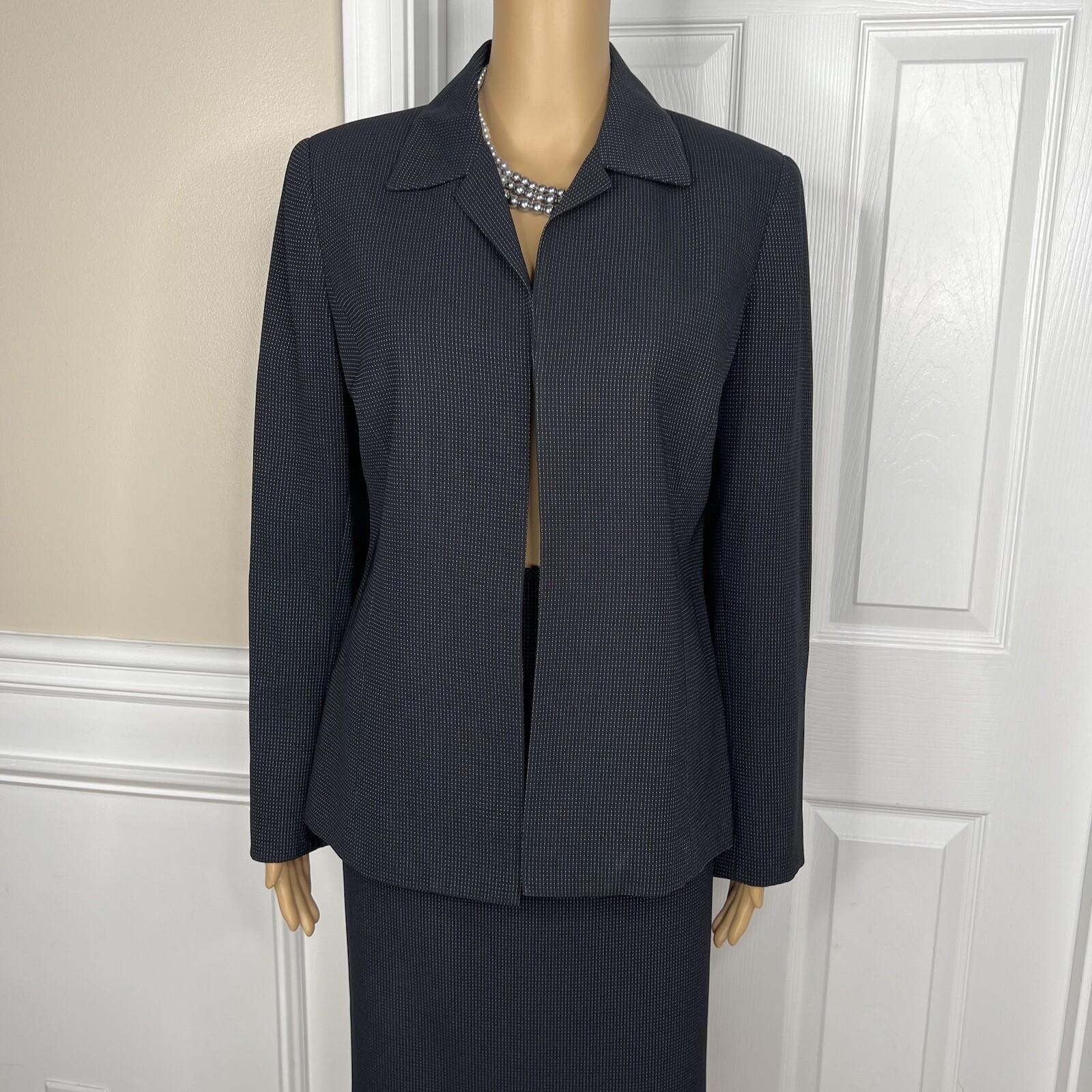 Kasper Classics Polyester Skirt Suit 10 Black Flecked Open Front Pleated 2PC