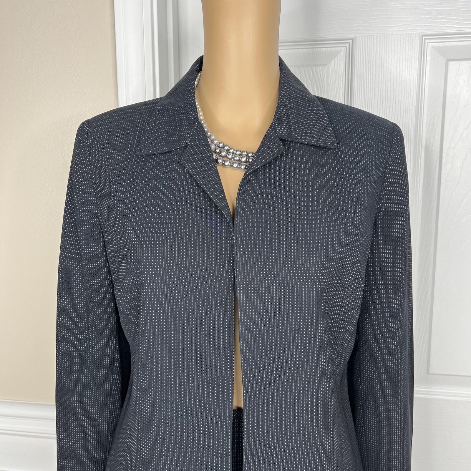 Kasper Classics Polyester Skirt Suit 10 Black Flecked Open Front Pleated 2PC