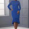Ashro Sweater Dress Size S Pearl Peplum Blue Beaded Embellished Formal Ruffle