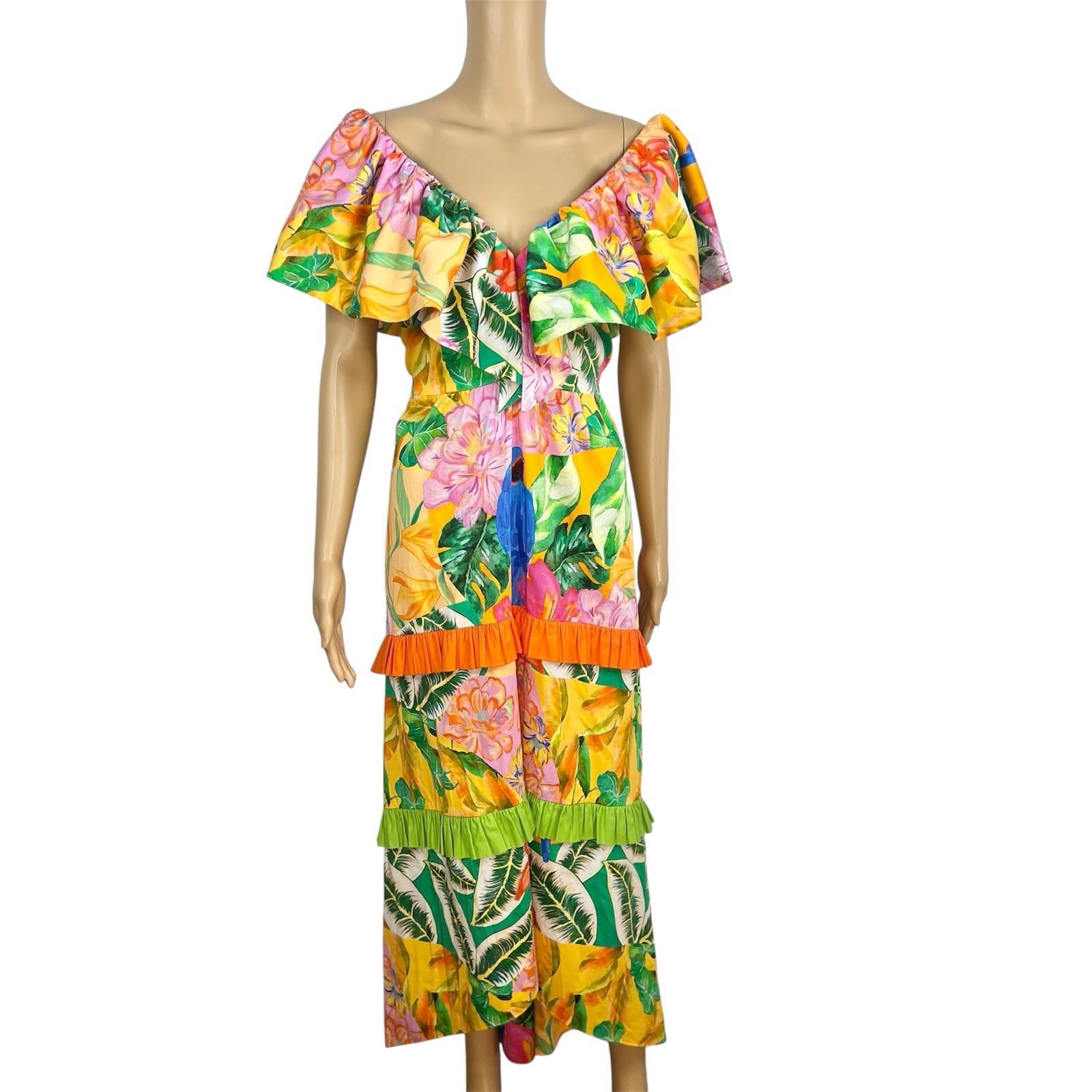 Alden Adair Camilla Santiago Midi Maxi Dress Size M Resort Tropical Ruffle