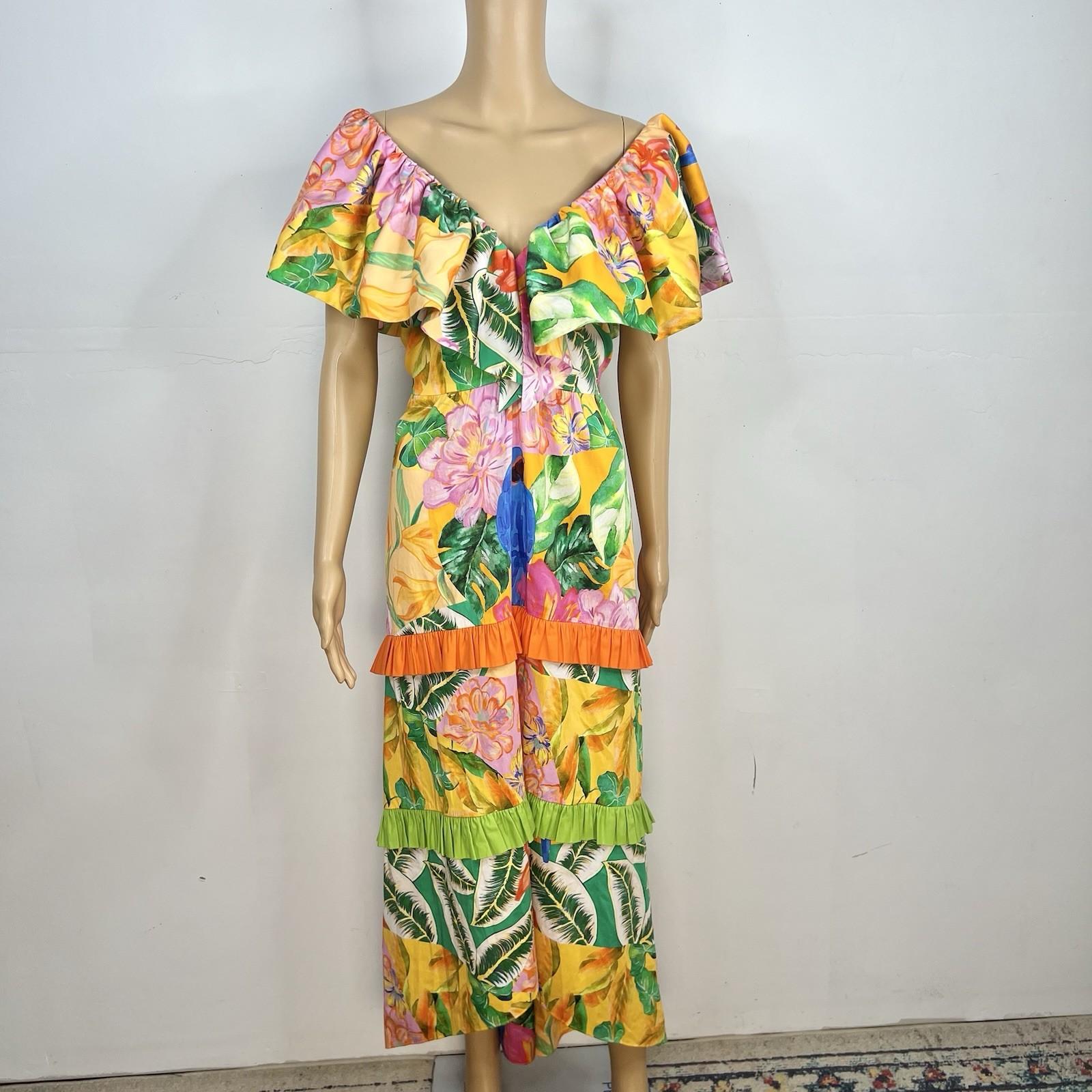Alden Adair Camilla Santiago Midi Maxi Dress Size M Resort Tropical Ruffle