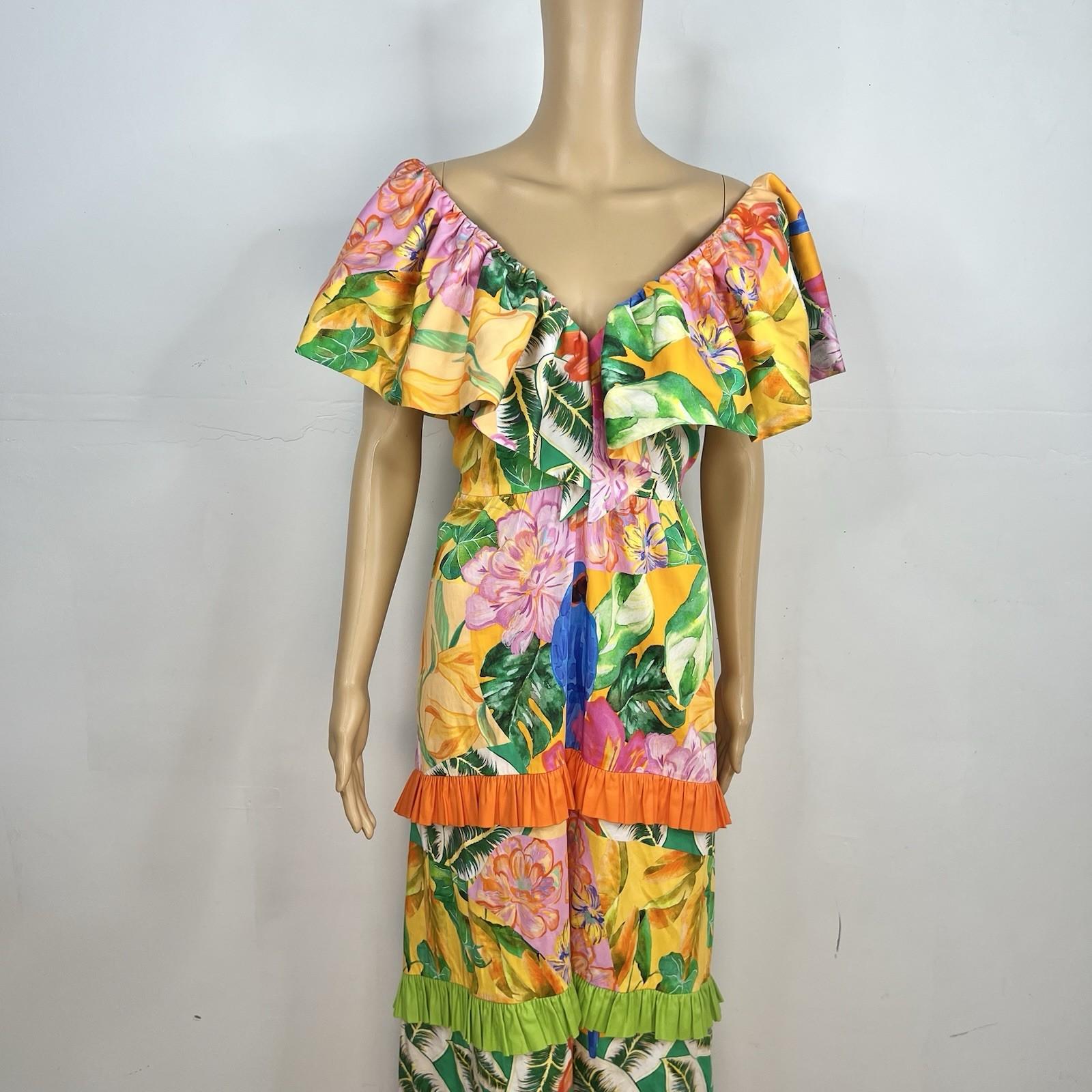 Alden Adair Camilla Santiago Midi Maxi Dress Size M Resort Tropical Ruffle