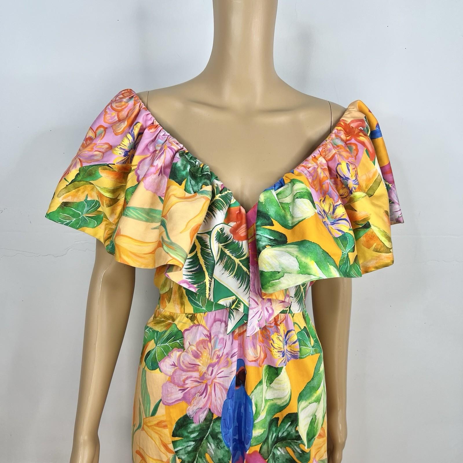 Alden Adair Camilla Santiago Midi Maxi Dress Size M Resort Tropical Ruffle