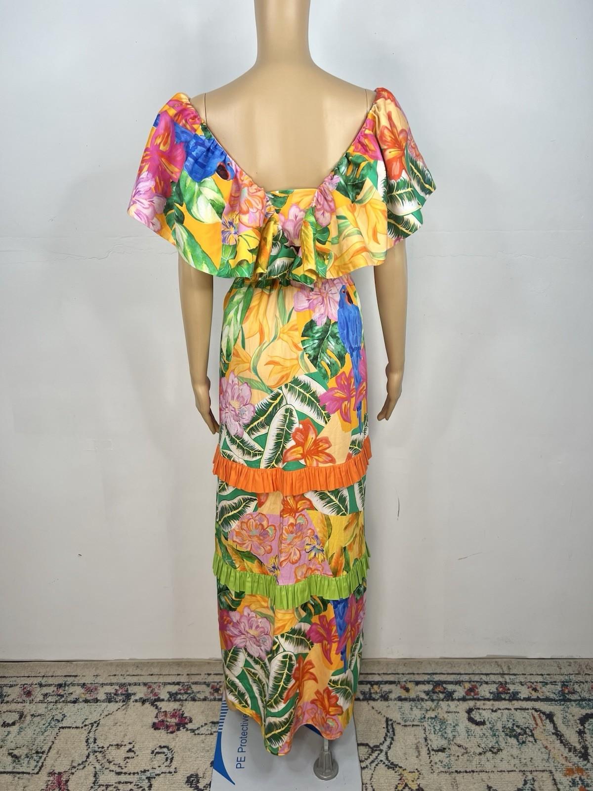 Alden Adair Camilla Santiago Midi Maxi Dress Size M Resort Tropical Ruffle