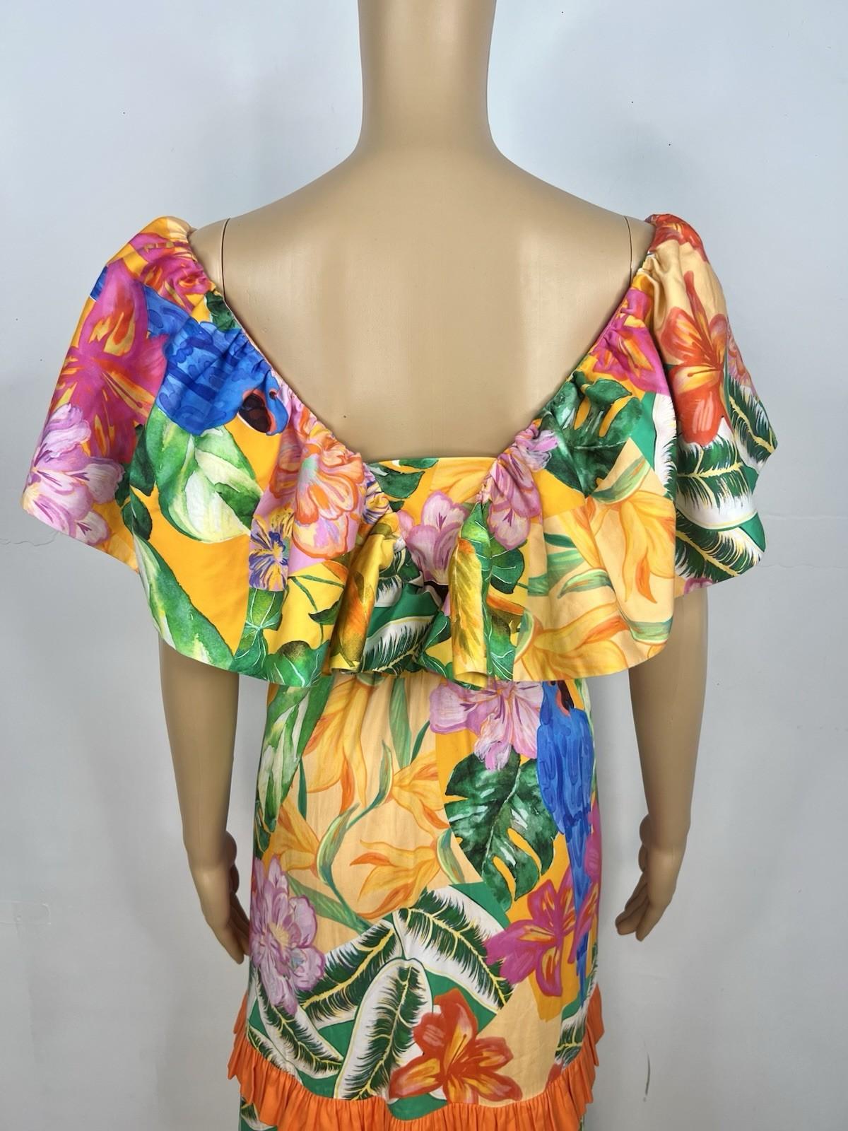 Alden Adair Camilla Santiago Midi Maxi Dress Size M Resort Tropical Ruffle