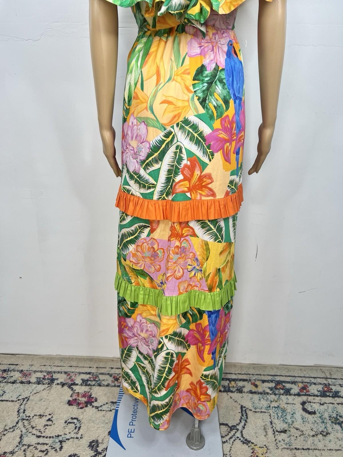 Alden Adair Camilla Santiago Midi Maxi Dress Size M Resort Tropical Ruffle