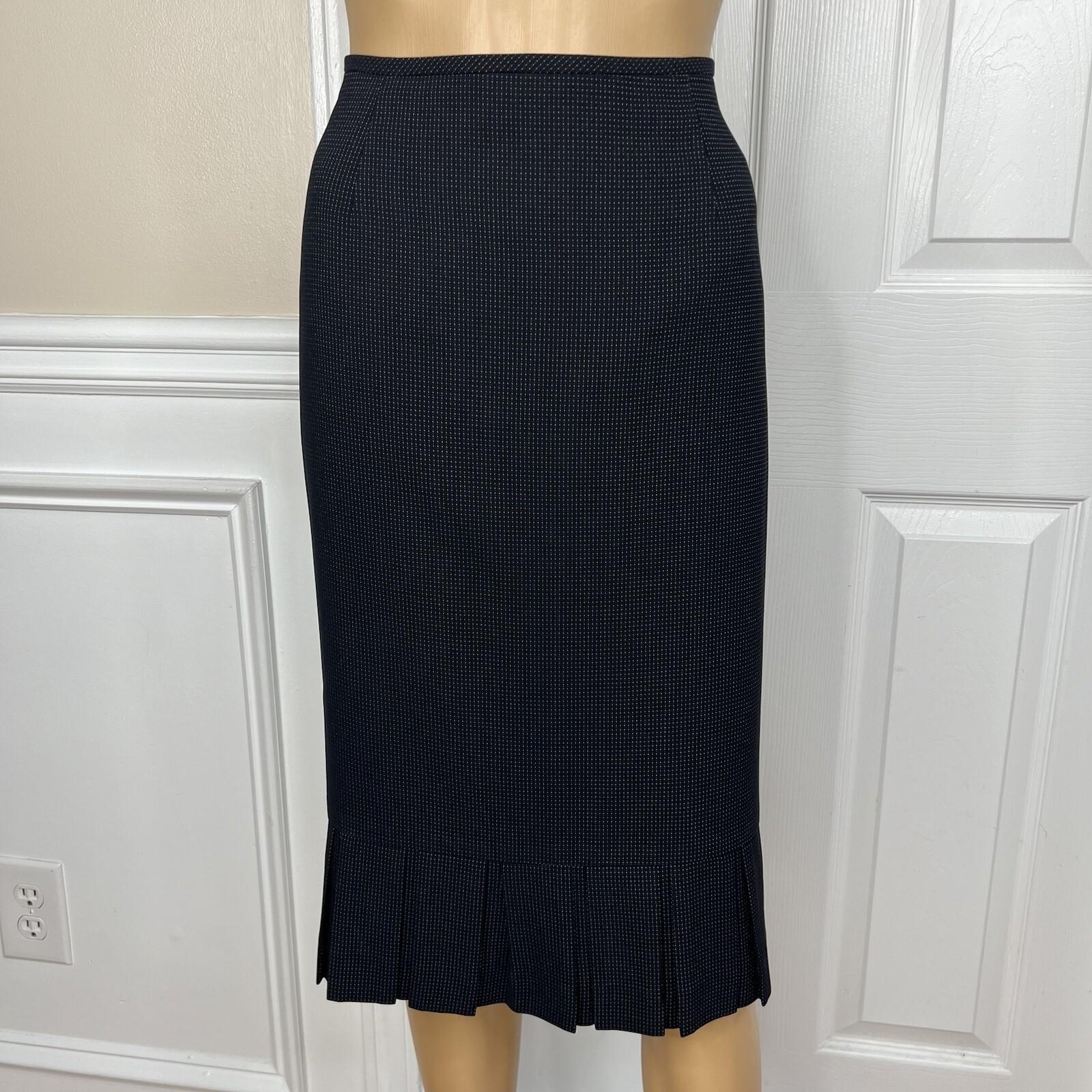 Kasper Classics Polyester Skirt Suit 10 Black Flecked Open Front Pleated 2PC