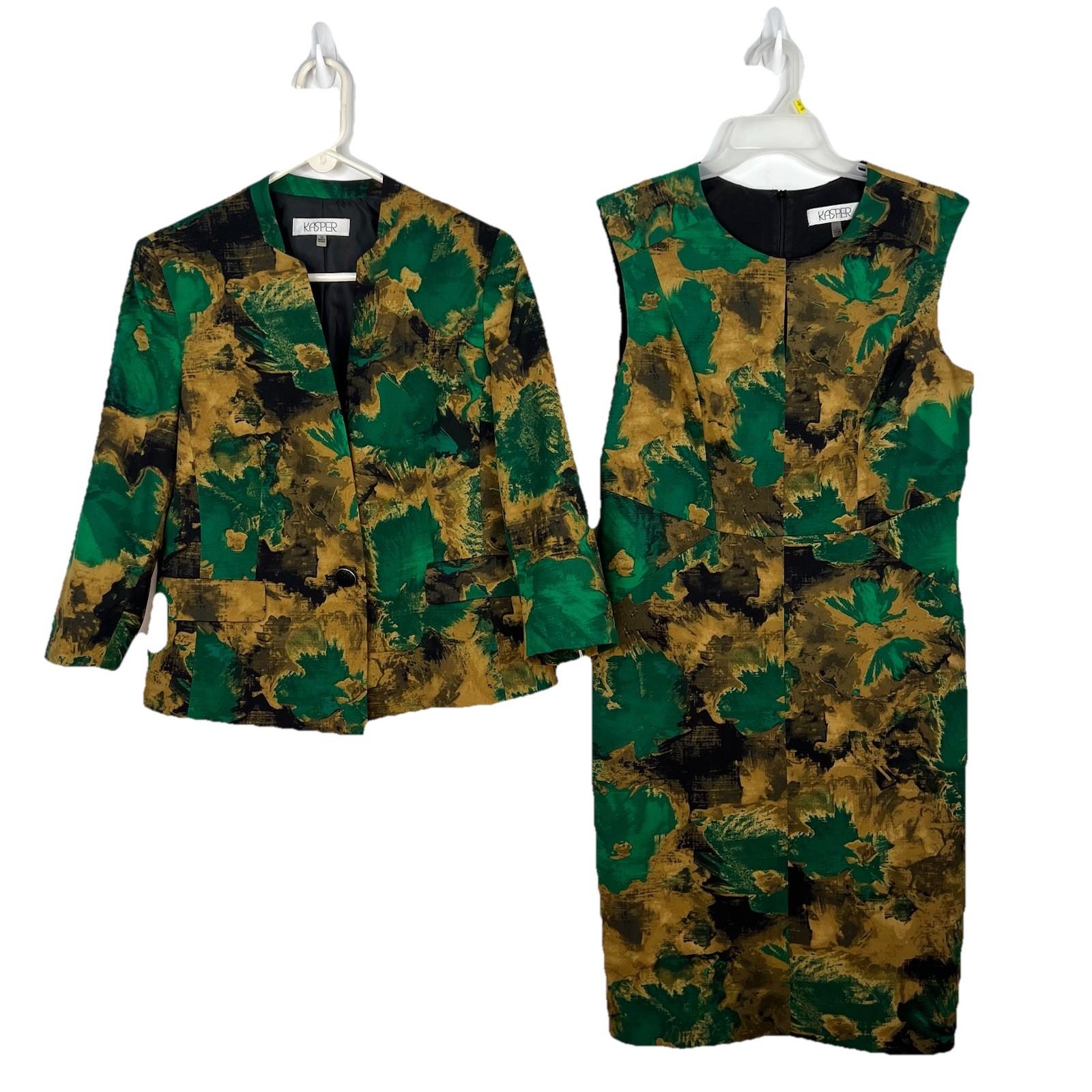 Kasper Women Polyester Lined Dress Suit Size 12 Multicolor Timeless 2PC