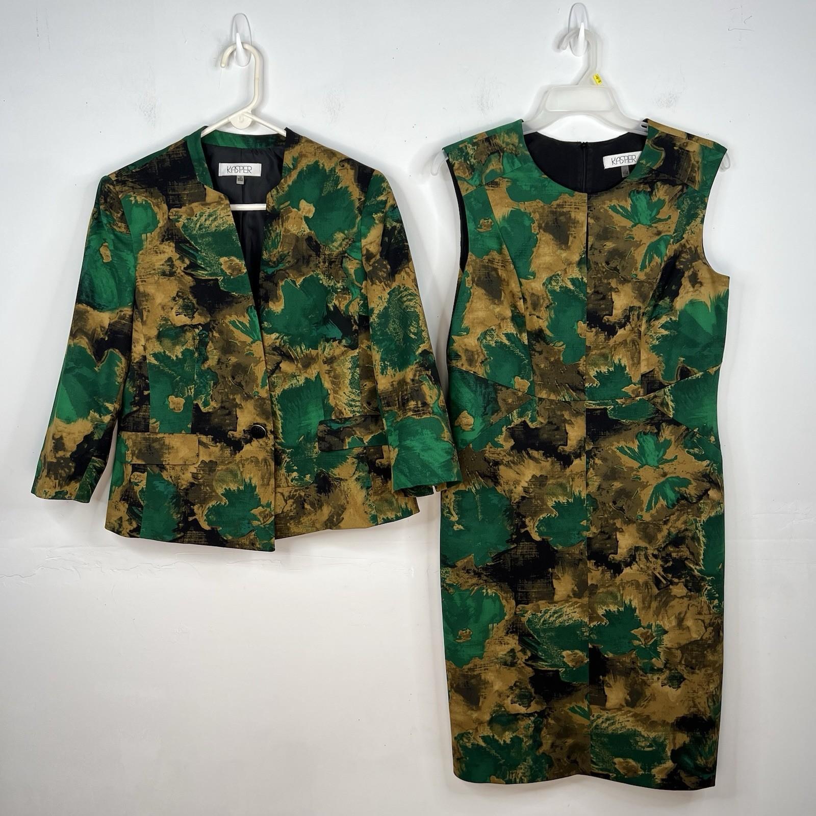 Kasper Women Polyester Lined Dress Suit Size 12 Multicolor Timeless 2PC