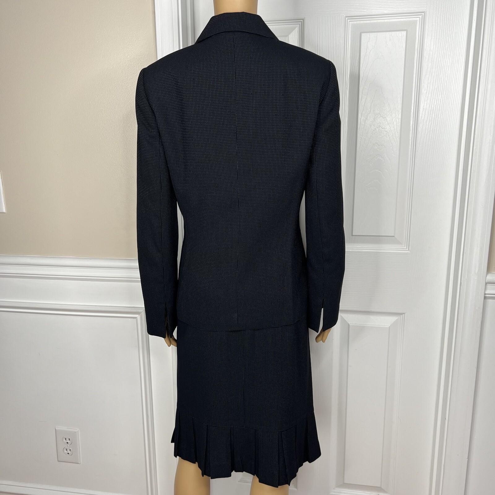 Kasper Classics Polyester Skirt Suit 10 Black Flecked Open Front Pleated 2PC